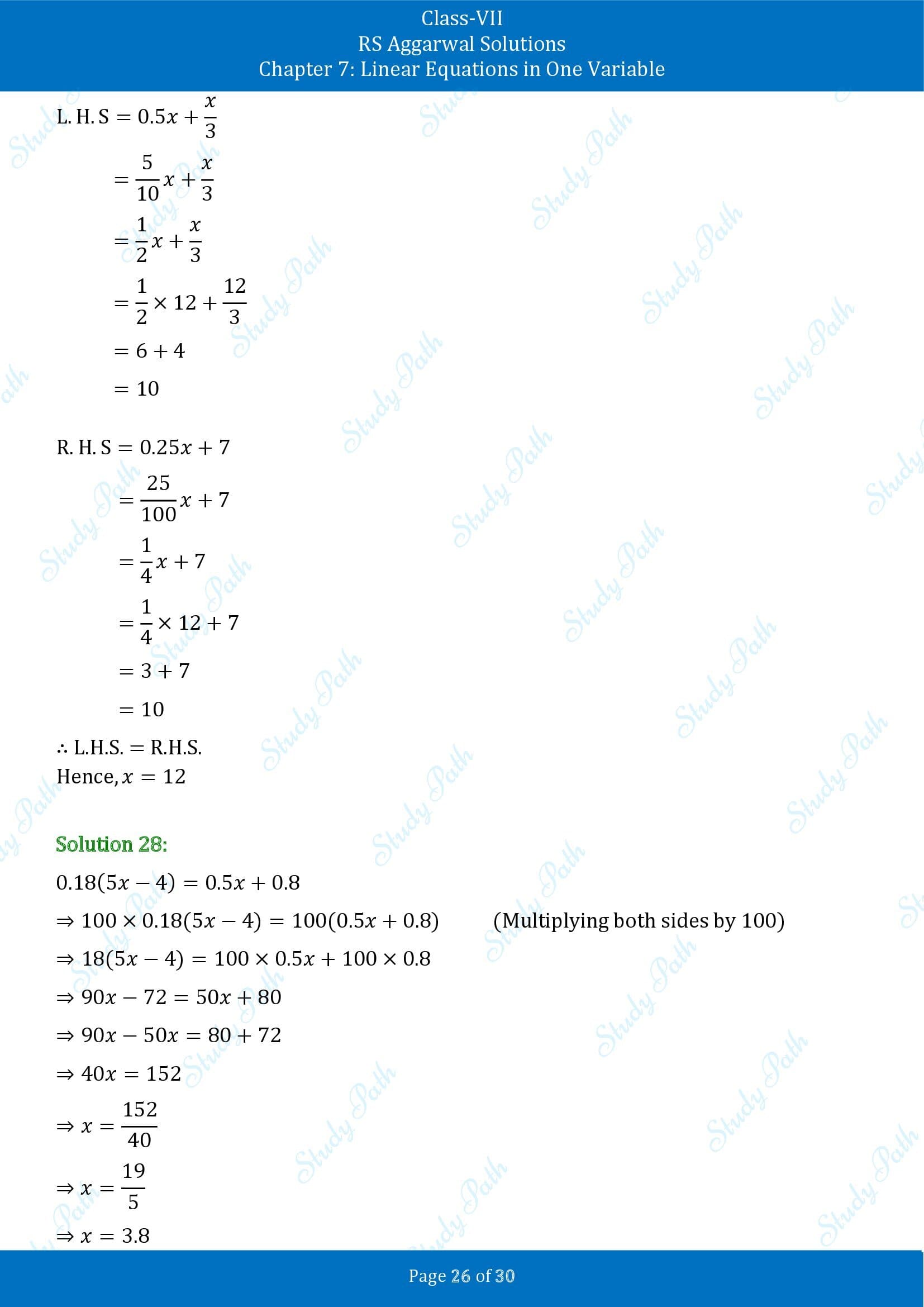 RS Aggarwal Solutions Class 7 Chapter 7 Linear Equations in One Variable Exercise 7A 00026