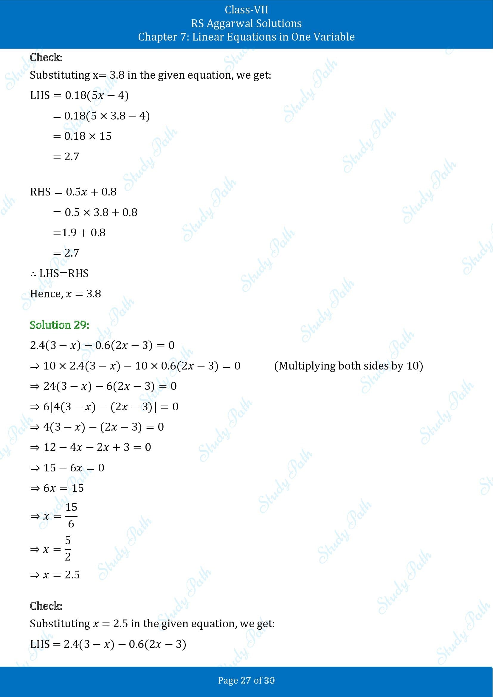 RS Aggarwal Solutions Class 7 Chapter 7 Linear Equations in One Variable Exercise 7A 00027
