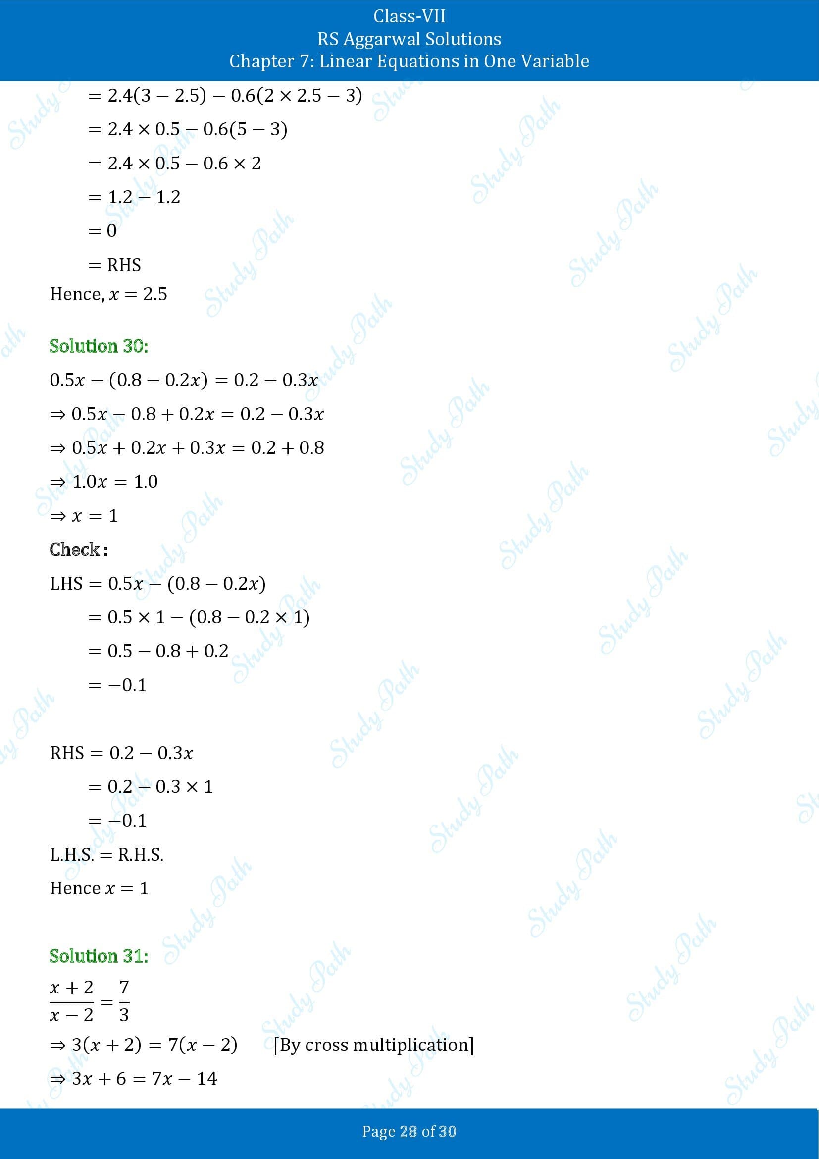 RS Aggarwal Solutions Class 7 Chapter 7 Linear Equations in One Variable Exercise 7A 00028