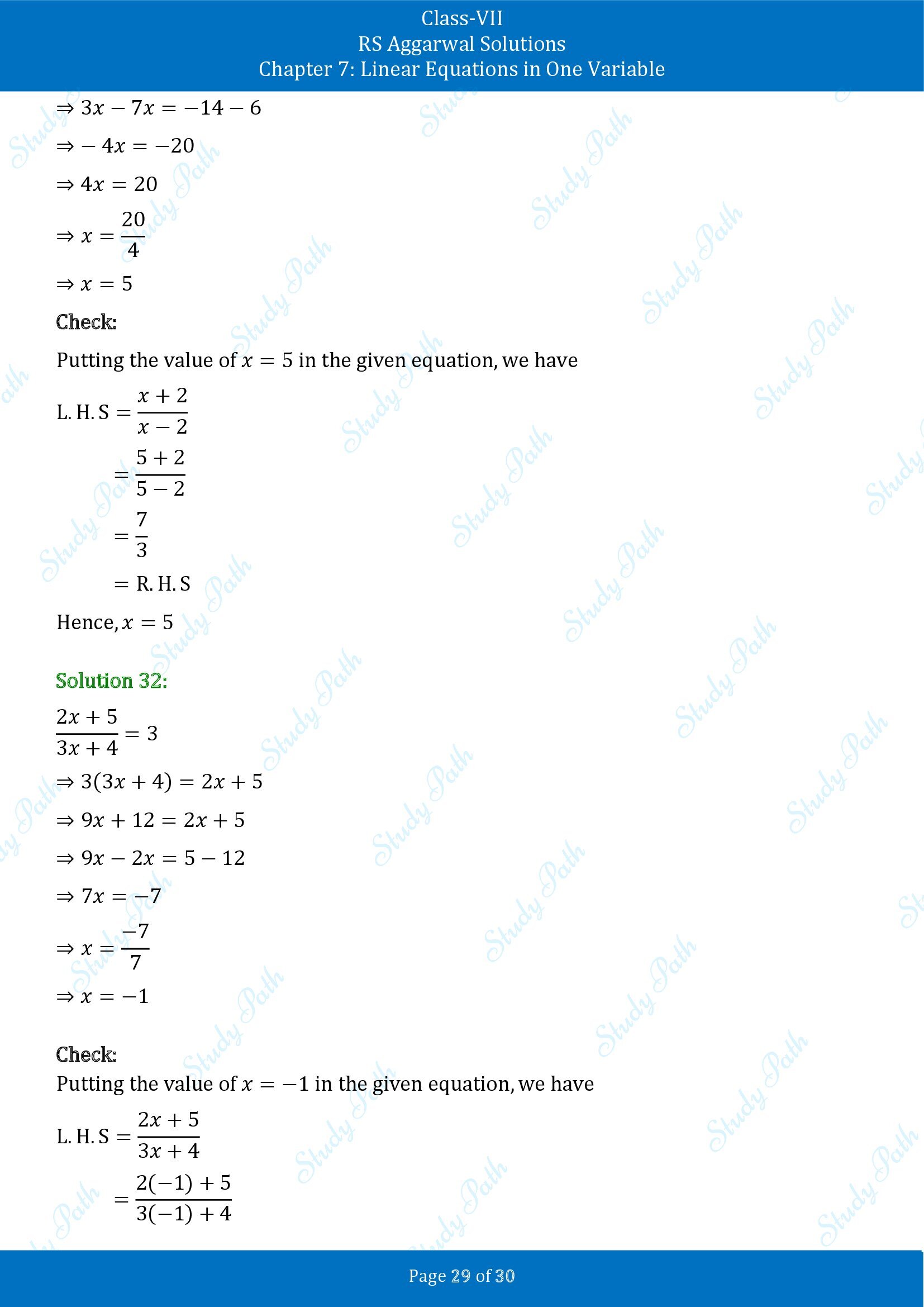 RS Aggarwal Solutions Class 7 Chapter 7 Linear Equations in One Variable Exercise 7A 00029