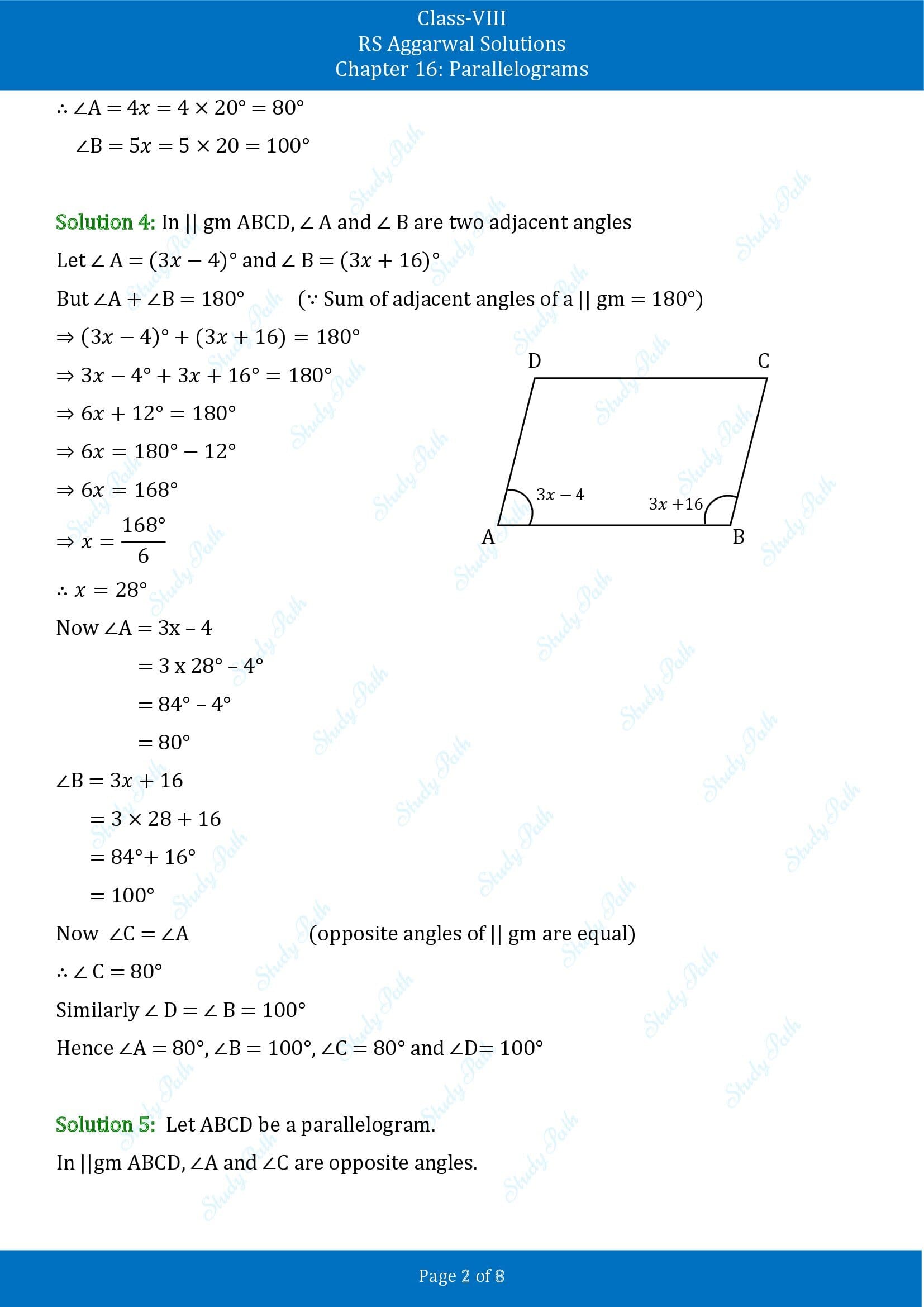 RS Aggarwal Solutions Class 8 Chapter 16 Parallelograms Exercise 16A 00002