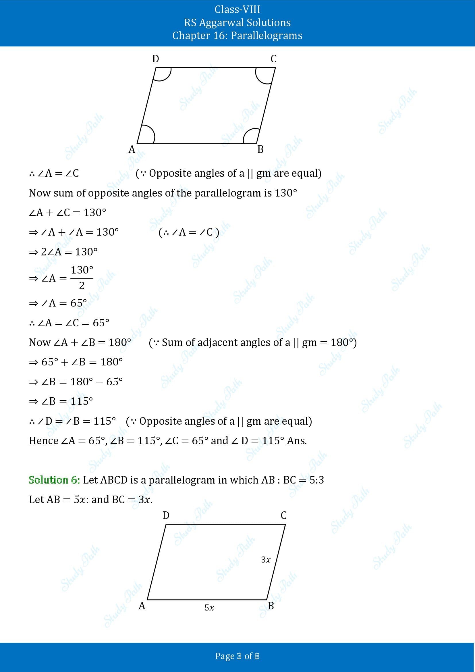 RS Aggarwal Solutions Class 8 Chapter 16 Parallelograms Exercise 16A 00003