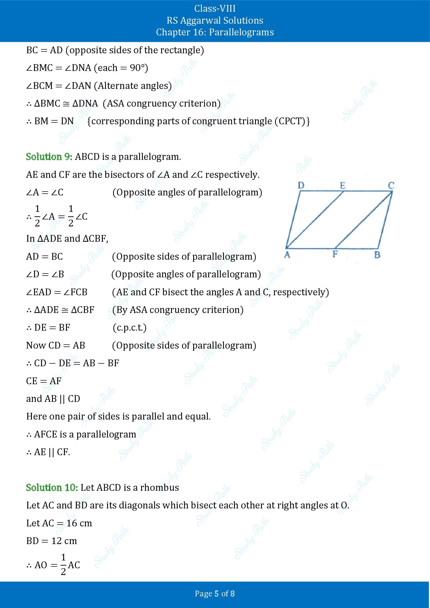 RS Aggarwal Solutions Class 8 Chapter 16 Parallelograms Exercise 16A 00005