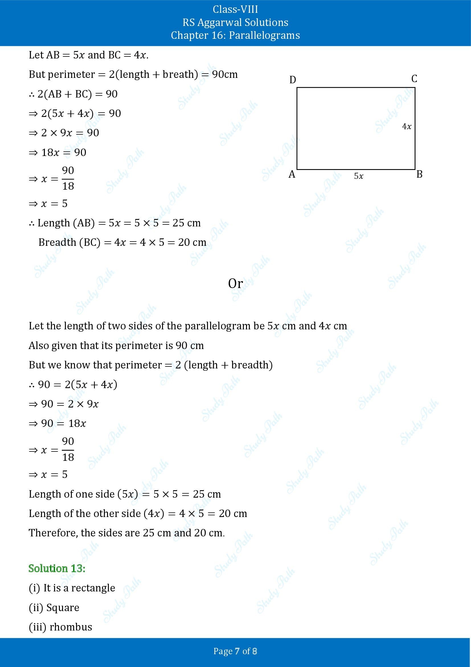 RS Aggarwal Solutions Class 8 Chapter 16 Parallelograms Exercise 16A 00007