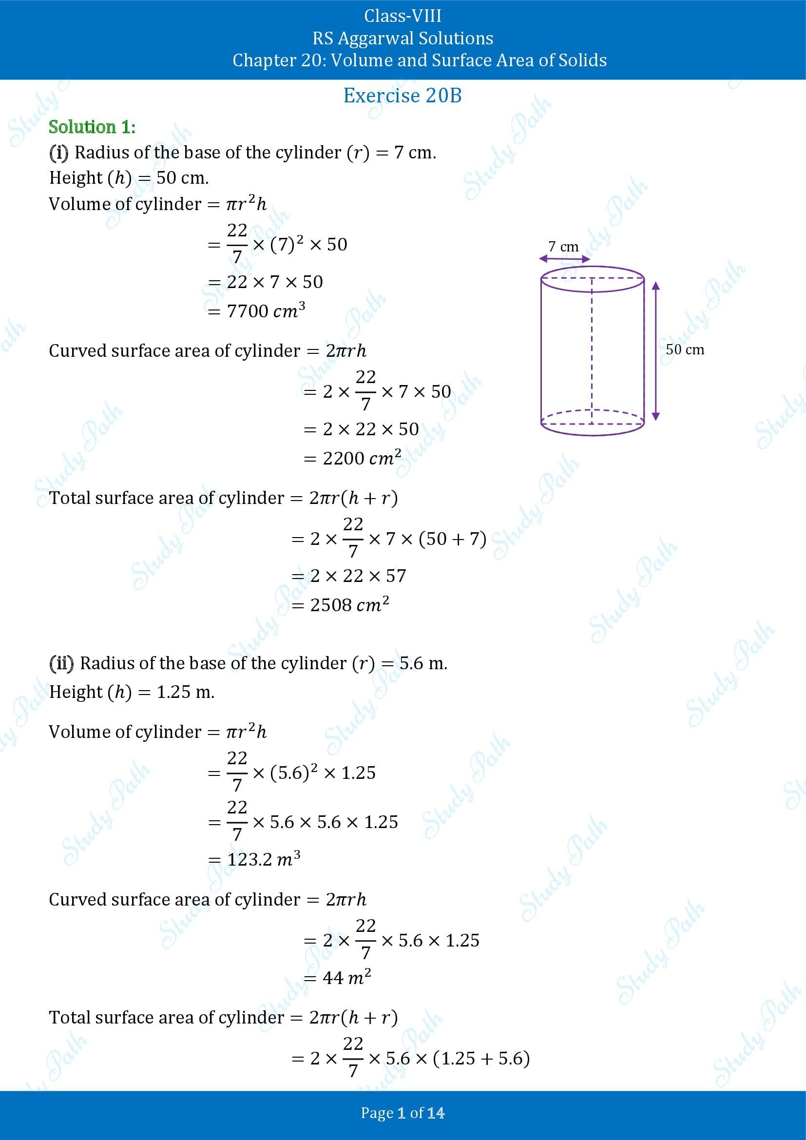 RS Aggarwal Solutions Class 8 Chapter 20 Volume and Surface Area of Solids Exercise 20B 00001