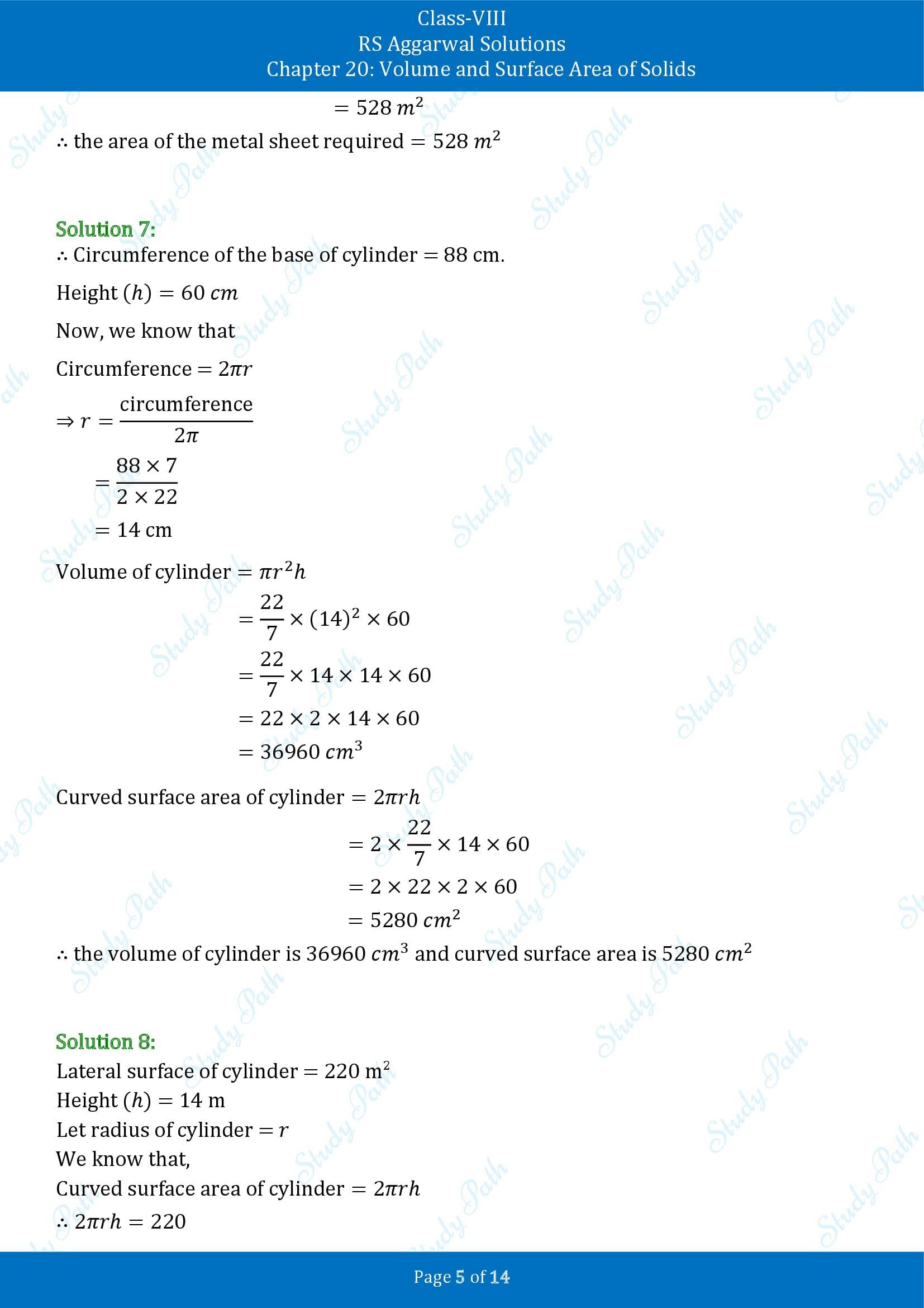 RS Aggarwal Solutions Class 8 Chapter 20 Volume and Surface Area of Solids Exercise 20B 00005