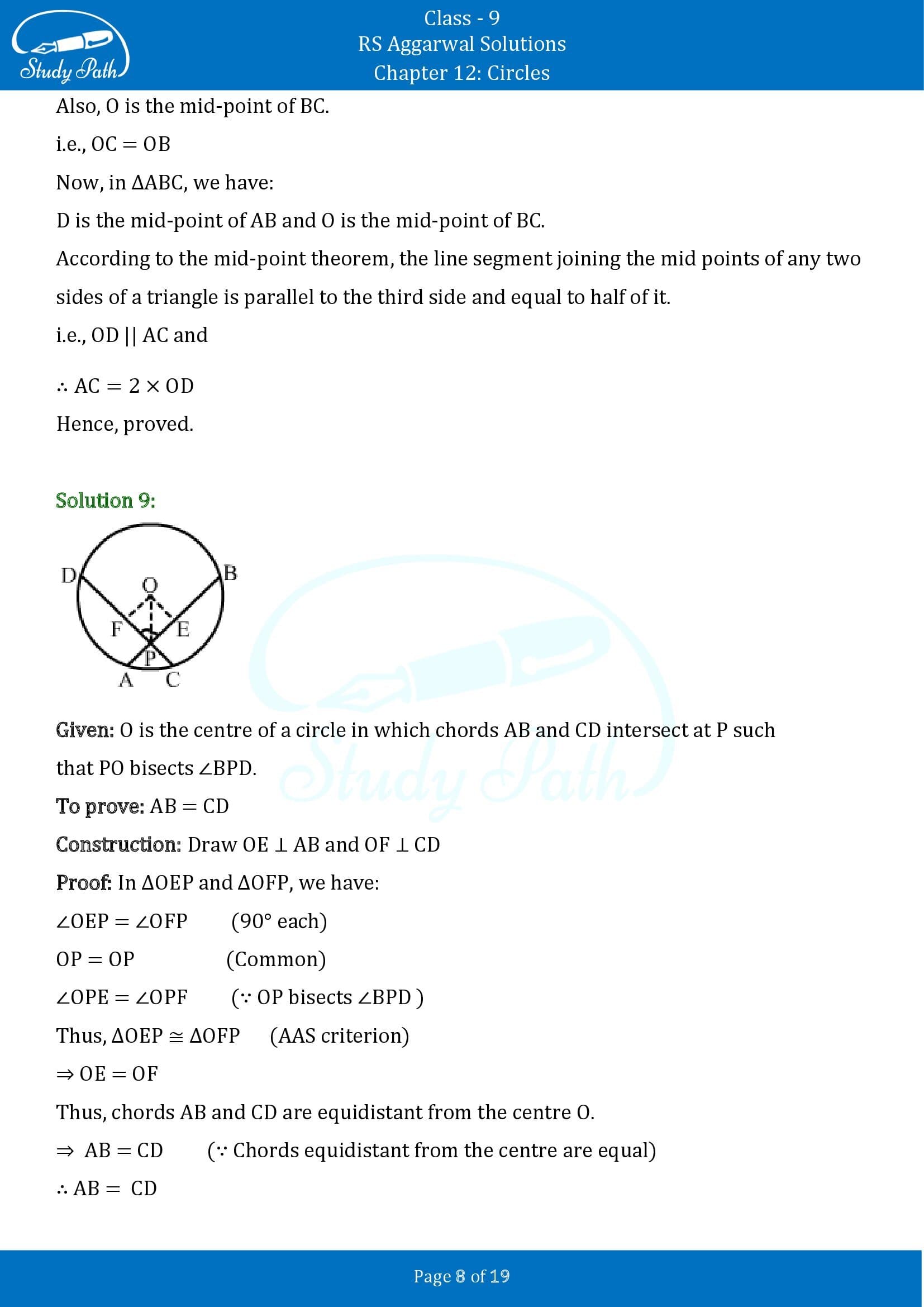 RS Aggarwal Solutions Class 9 Chapter 12 Circles Exercise 12A 00008