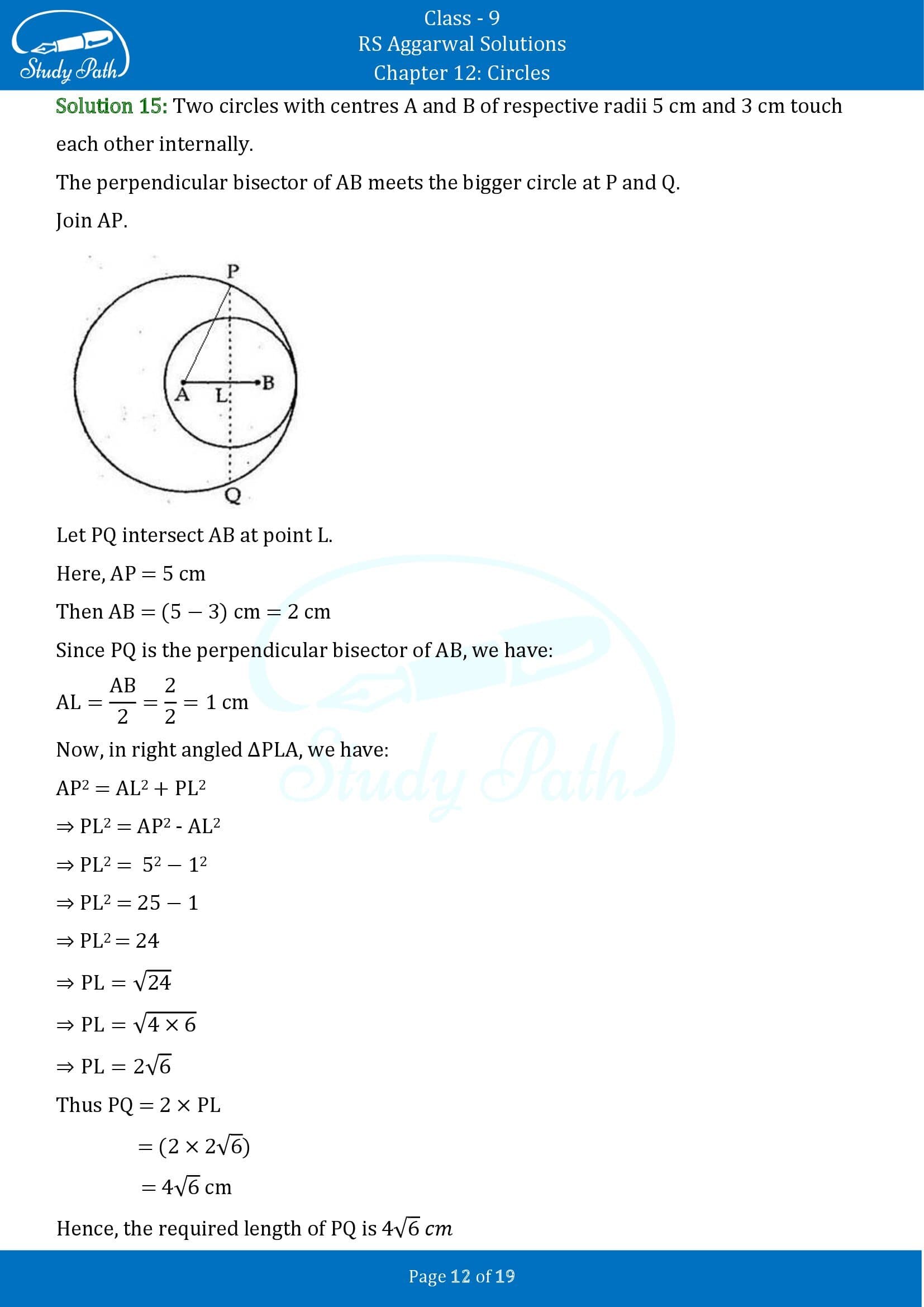 RS Aggarwal Solutions Class 9 Chapter 12 Circles Exercise 12A 00012
