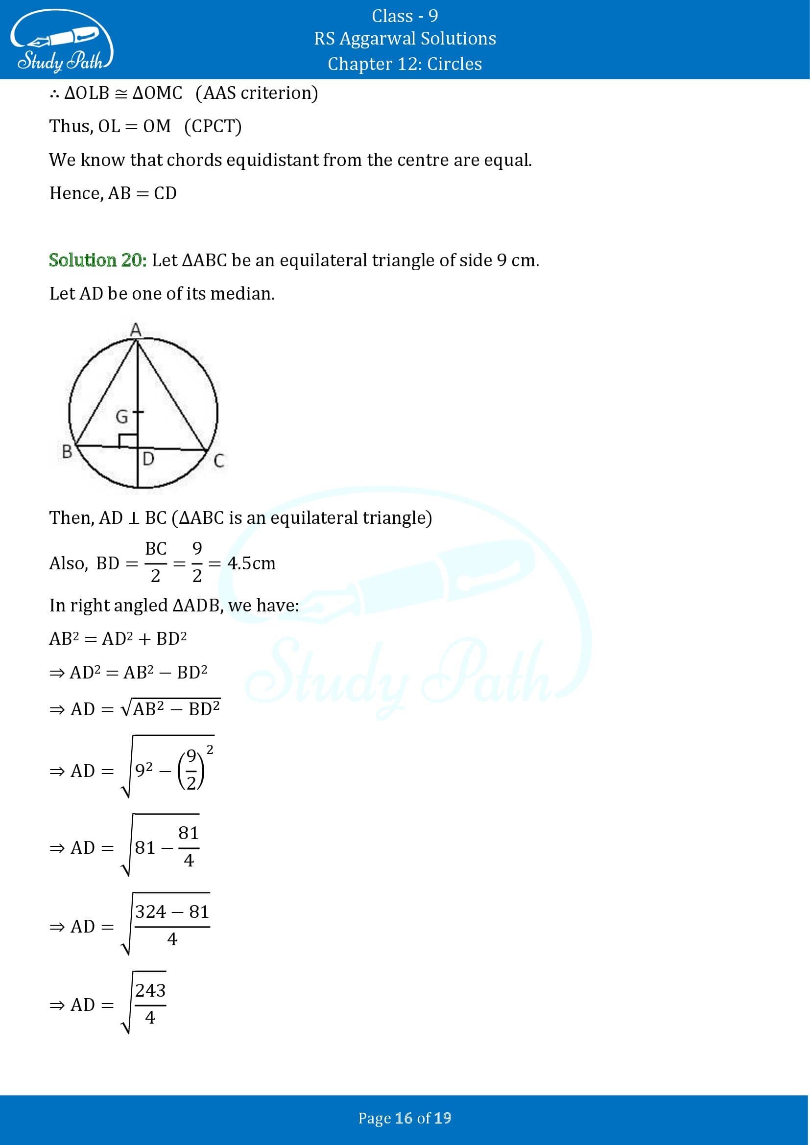 RS Aggarwal Solutions Class 9 Chapter 12 Circles Exercise 12A 00016