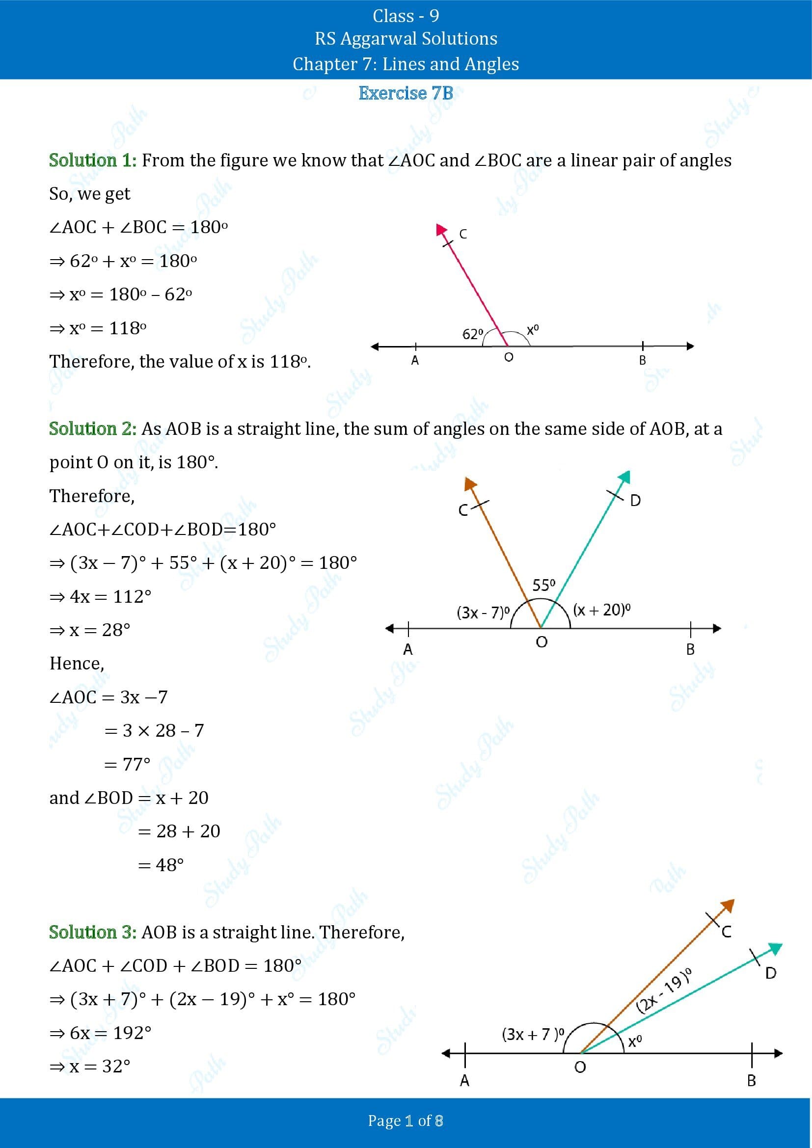 RS Aggarwal Solutions Class 9 Chapter 7 Lines and Angles Exercise 7B 00001