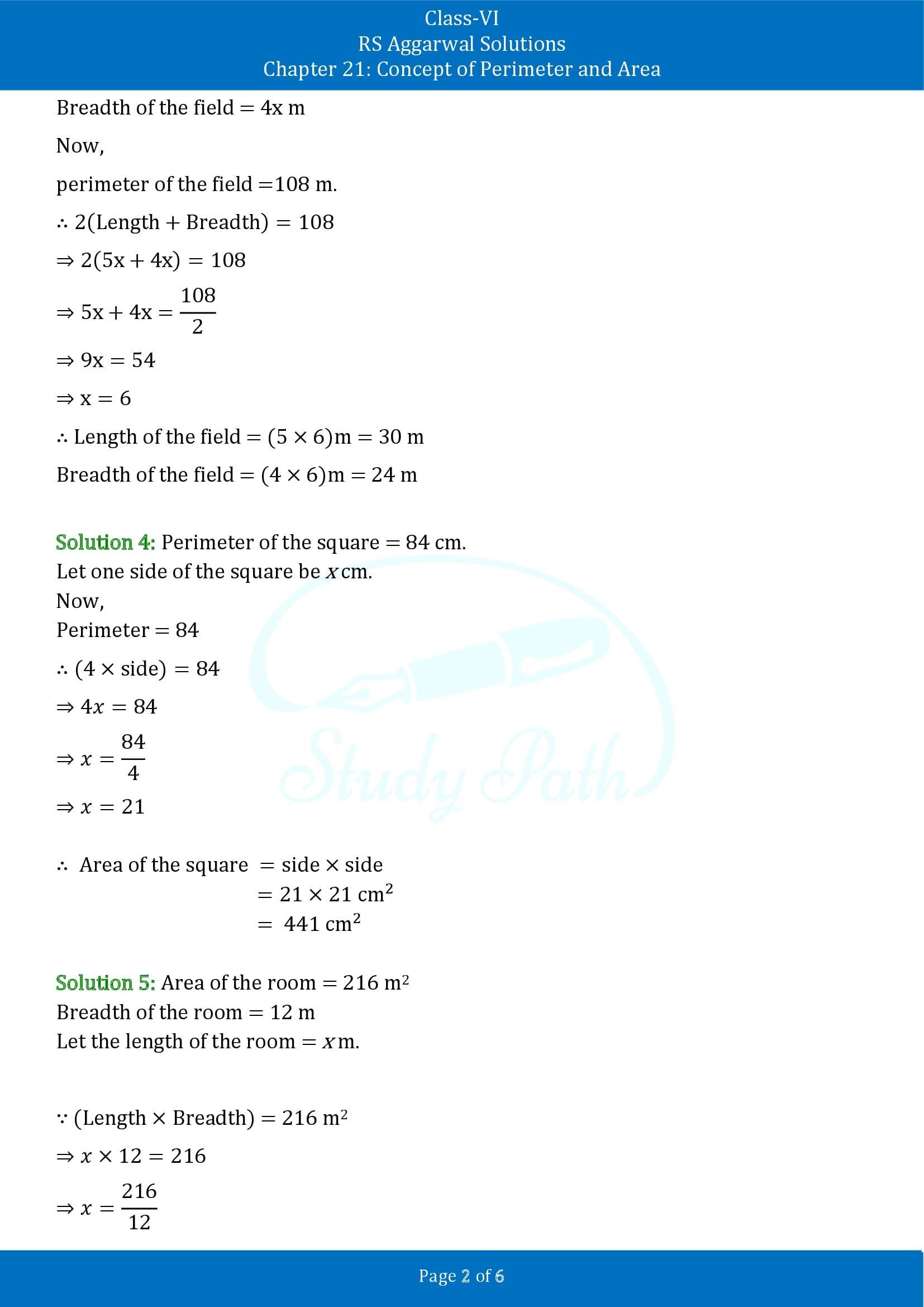 RS Aggarwal Solutions Class 6 Chapter 21 Concept of Perimeter and Area Test Paper 00002