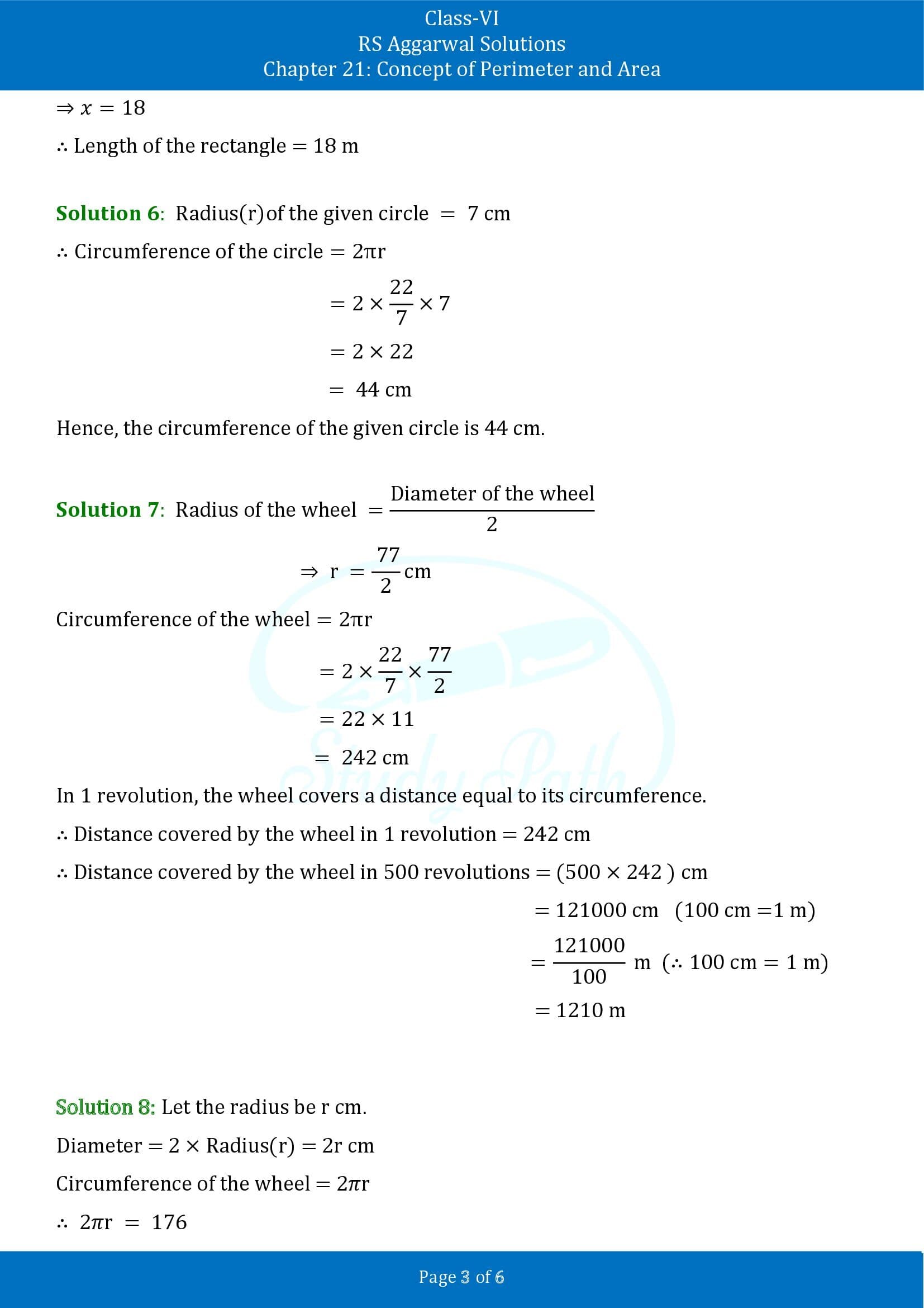 RS Aggarwal Solutions Class 6 Chapter 21 Concept of Perimeter and Area Test Paper 00003