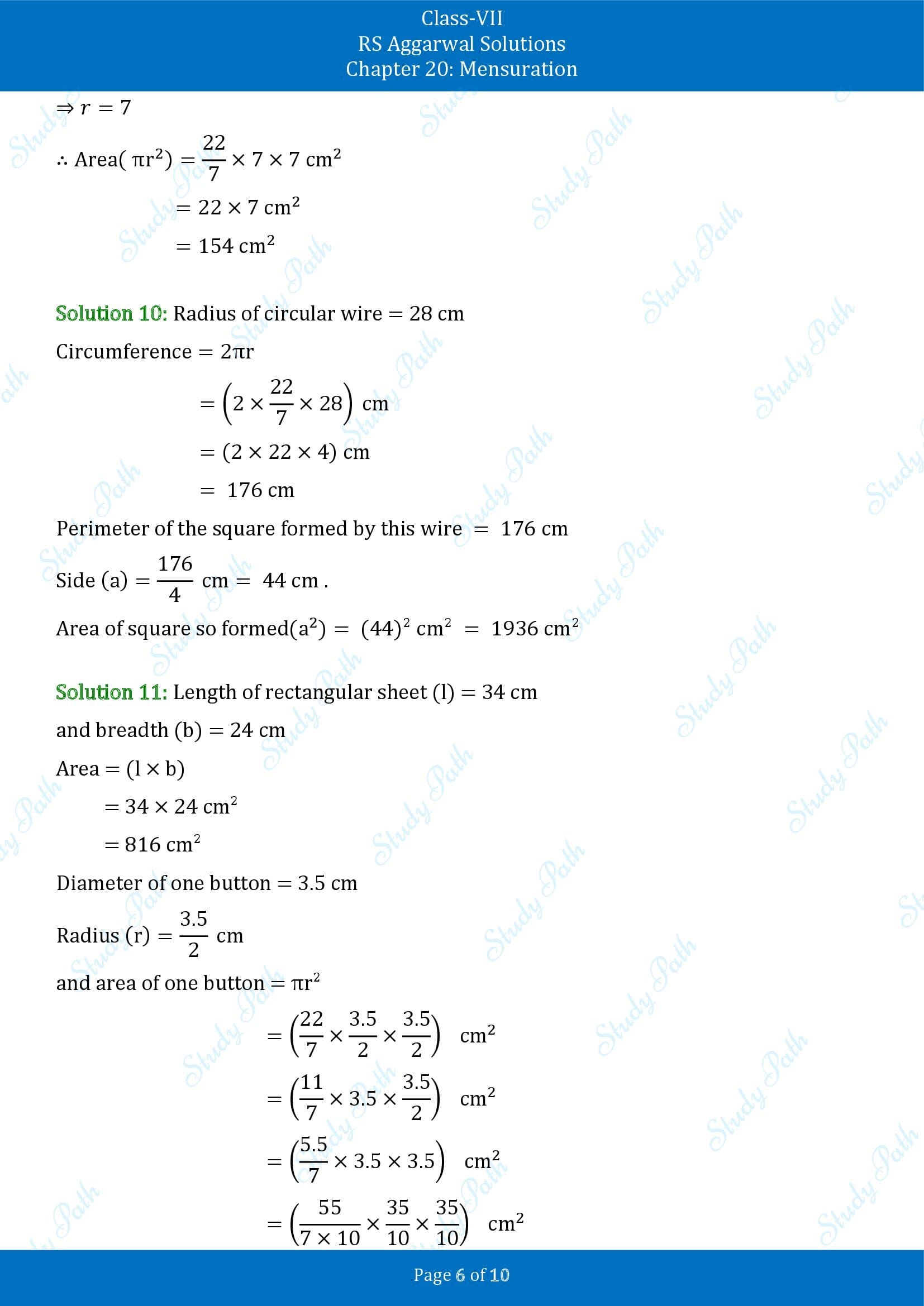 RS Aggarwal Solutions Class 7 Chapter 20 Mensuration Exercise 20F 00006