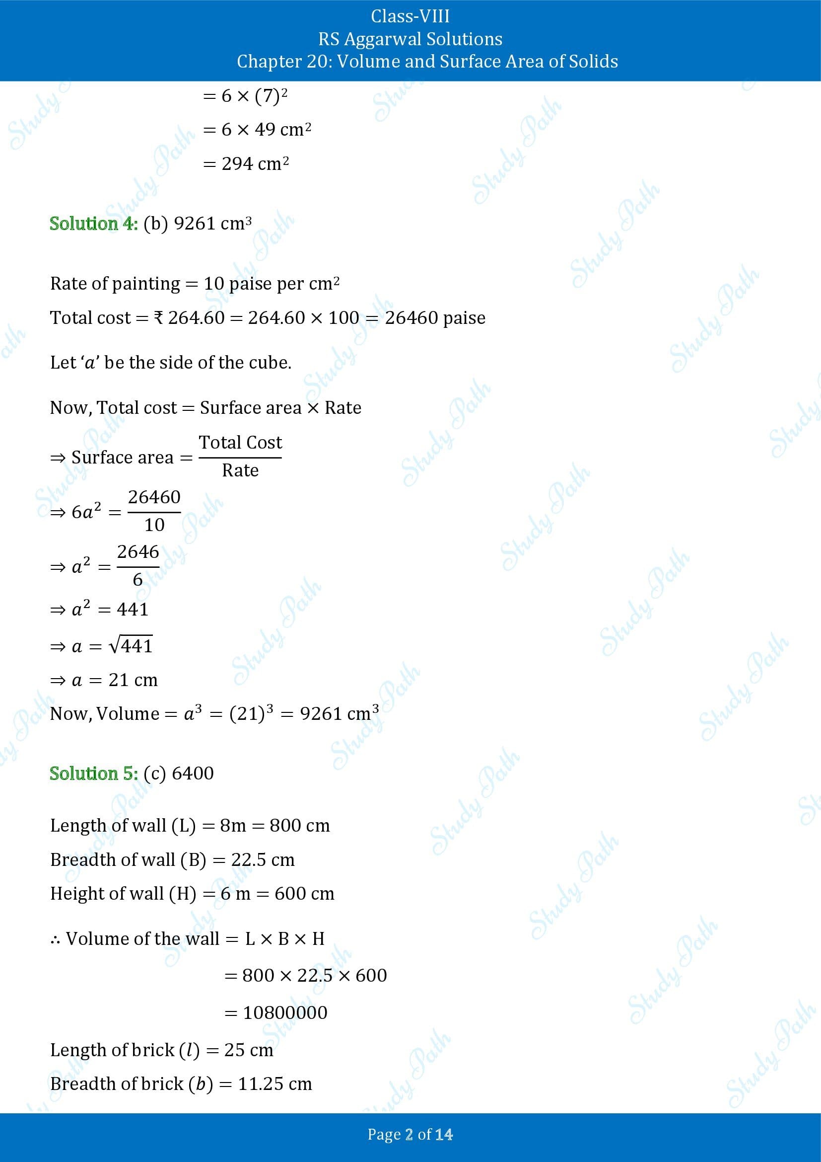 RS Aggarwal Solutions Class 8 Chapter 20 Volume and Surface Area of Solids Exercise 20C MCQs 00002