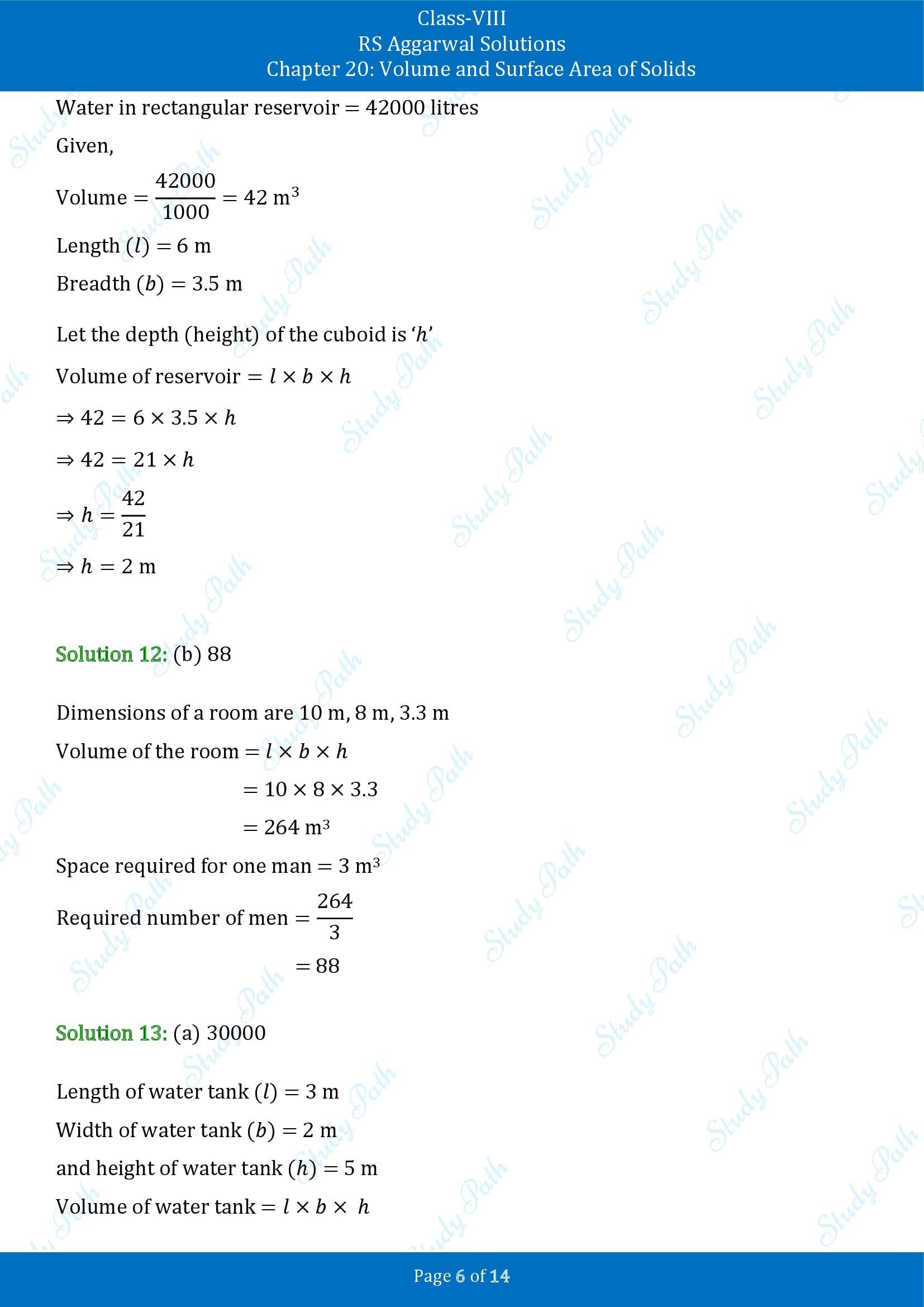 RS Aggarwal Solutions Class 8 Chapter 20 Volume and Surface Area of Solids Exercise 20C MCQs 00006