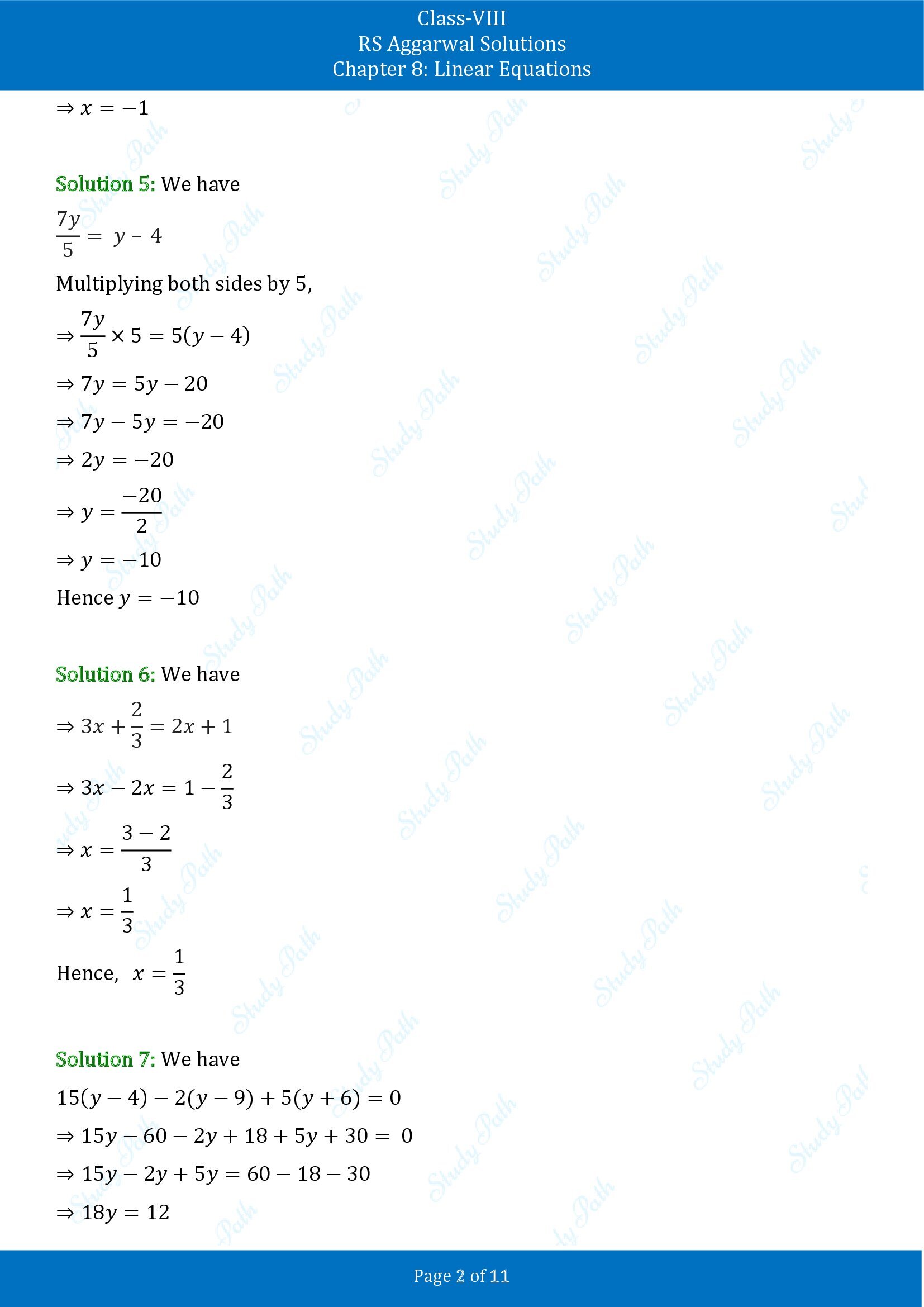 RS Aggarwal Solutions Class 8 Chapter 8 Linear Equations Exercise 8A 00002