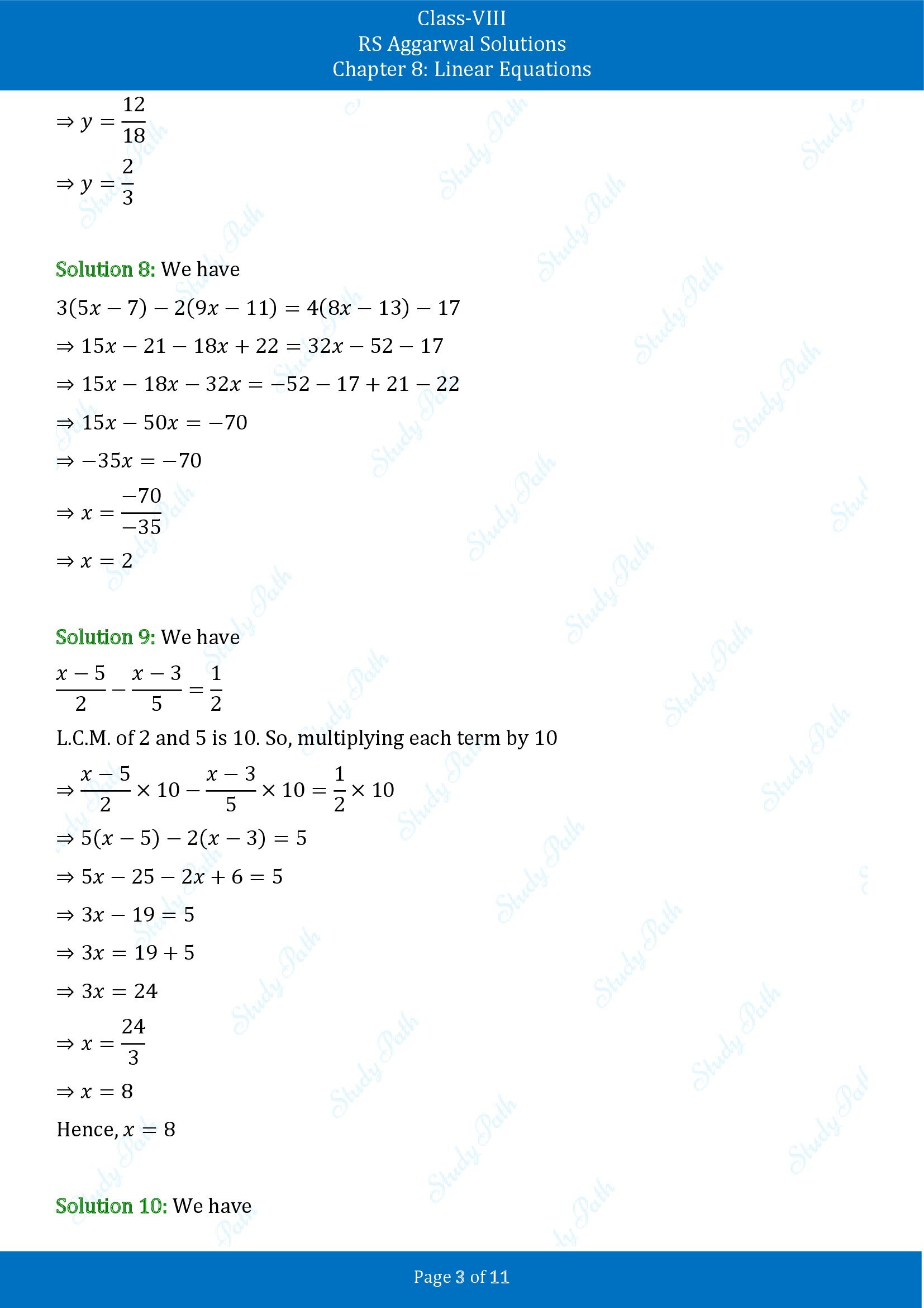 RS Aggarwal Solutions Class 8 Chapter 8 Linear Equations Exercise 8A 00003
