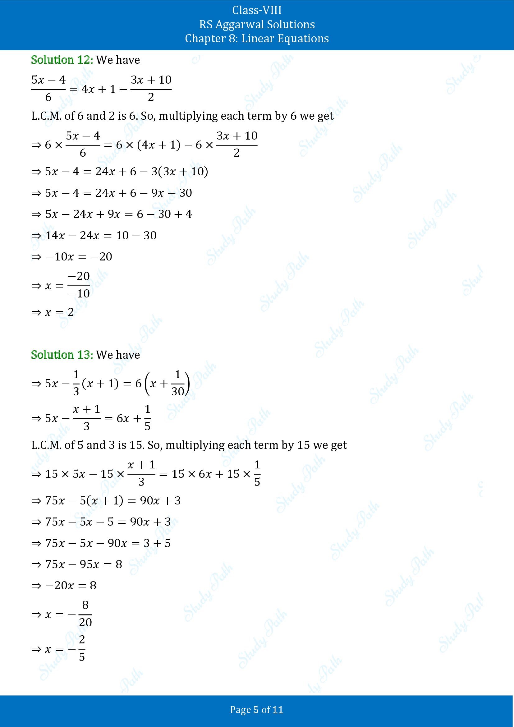 RS Aggarwal Solutions Class 8 Chapter 8 Linear Equations Exercise 8A 00005