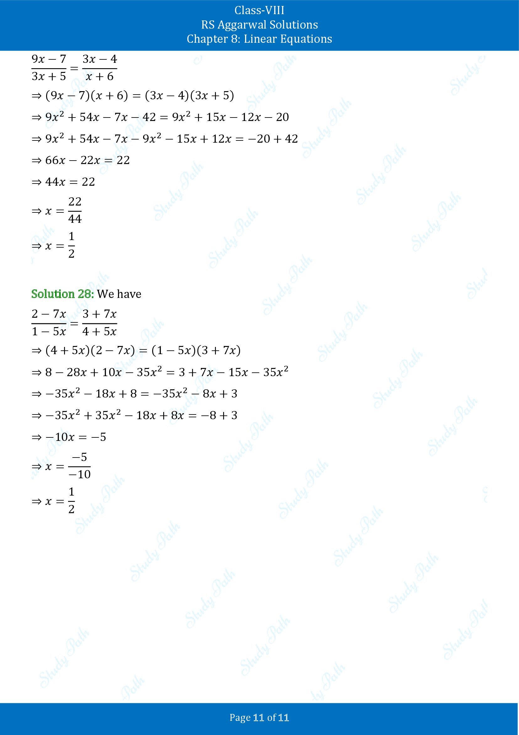 RS Aggarwal Solutions Class 8 Chapter 8 Linear Equations Exercise 8A 00011
