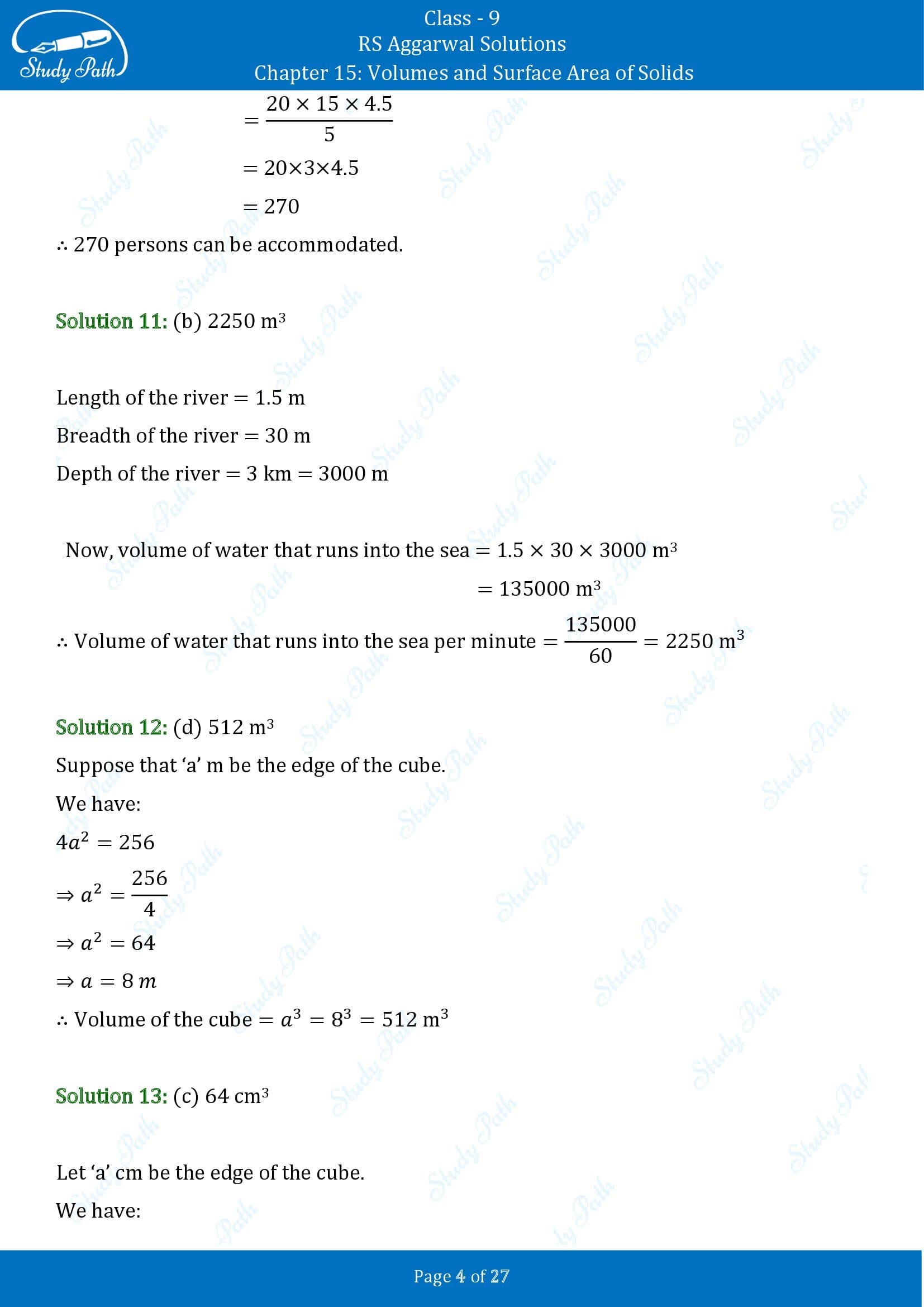 RS Aggarwal Solutions Class 9 Chapter 15 Volumes and Surface Area of Solids Multiple Choice Questions MCQs 00004