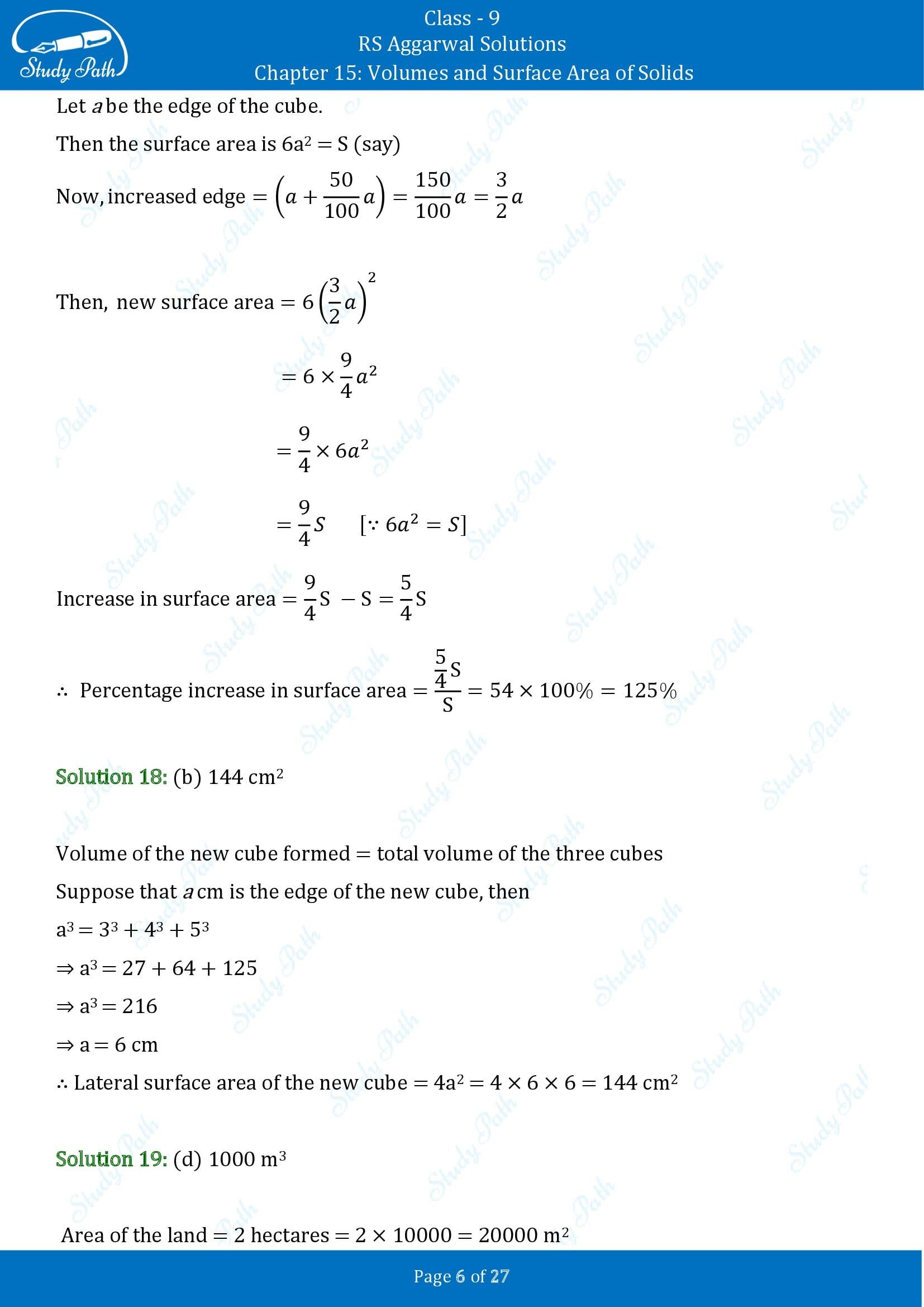 RS Aggarwal Solutions Class 9 Chapter 15 Volumes and Surface Area of Solids Multiple Choice Questions MCQs 00006