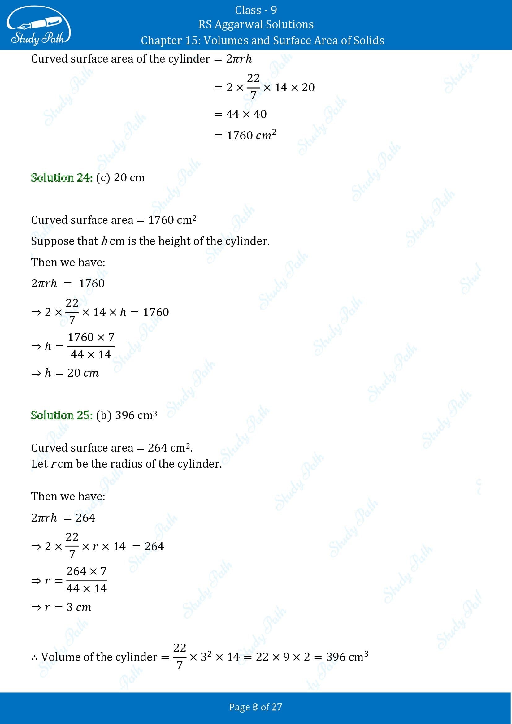 RS Aggarwal Solutions Class 9 Chapter 15 Volumes and Surface Area of Solids Multiple Choice Questions MCQs 00008