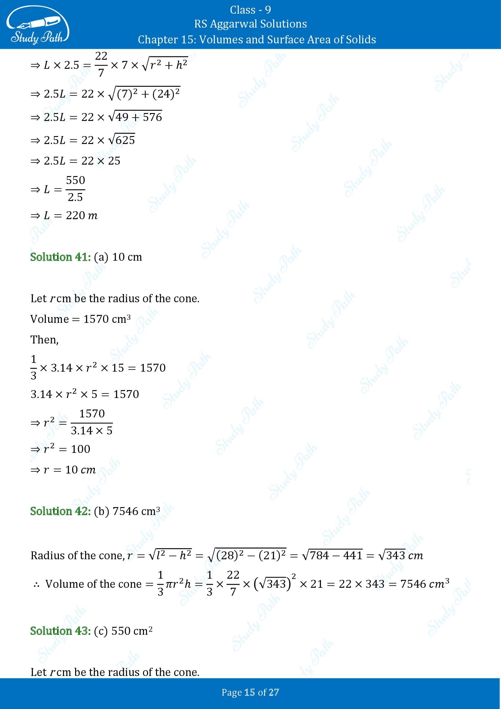 RS Aggarwal Solutions Class 9 Chapter 15 Volumes and Surface Area of Solids Multiple Choice Questions MCQs 00015