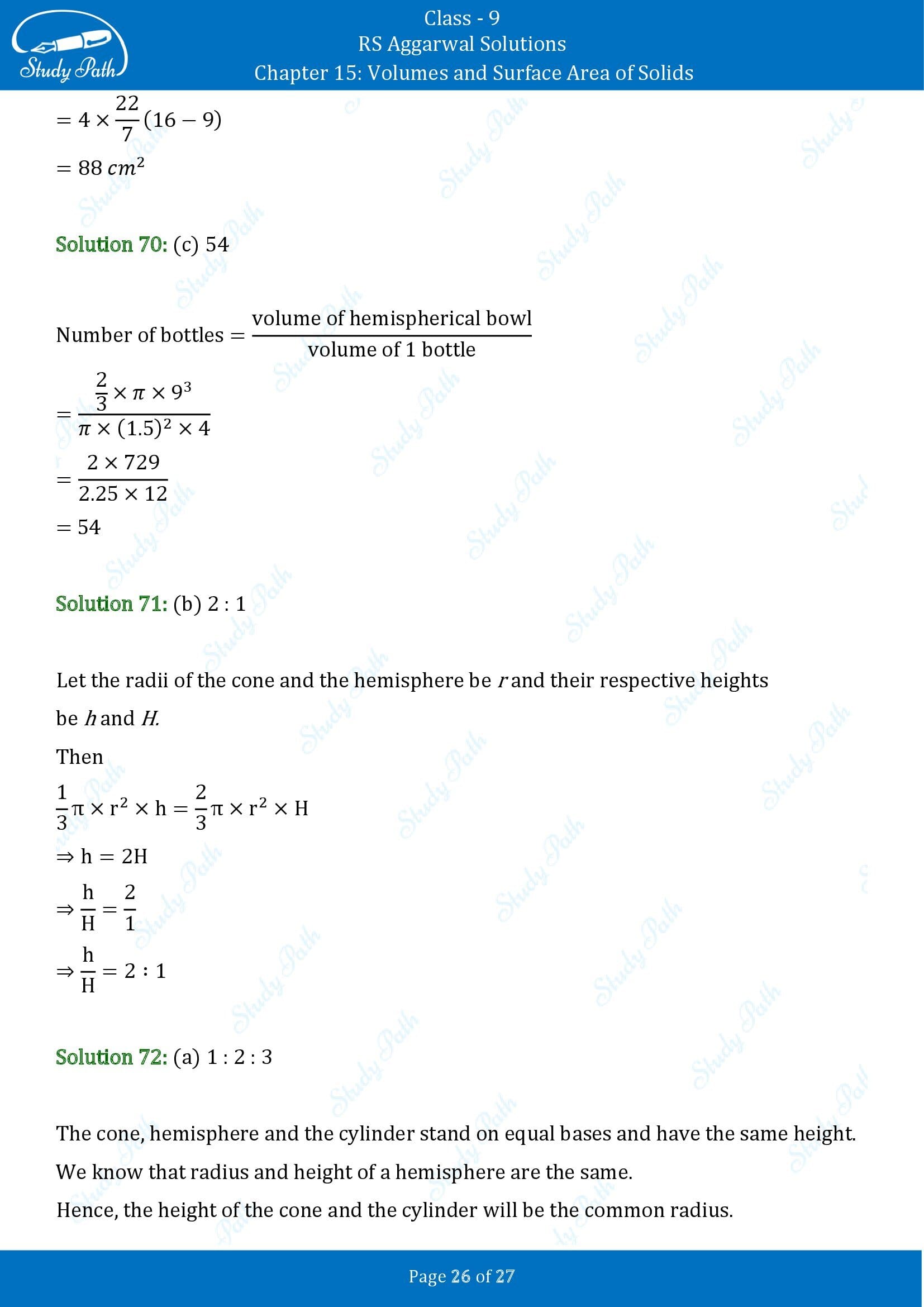 RS Aggarwal Solutions Class 9 Chapter 15 Volumes and Surface Area of Solids Multiple Choice Questions MCQs 00026