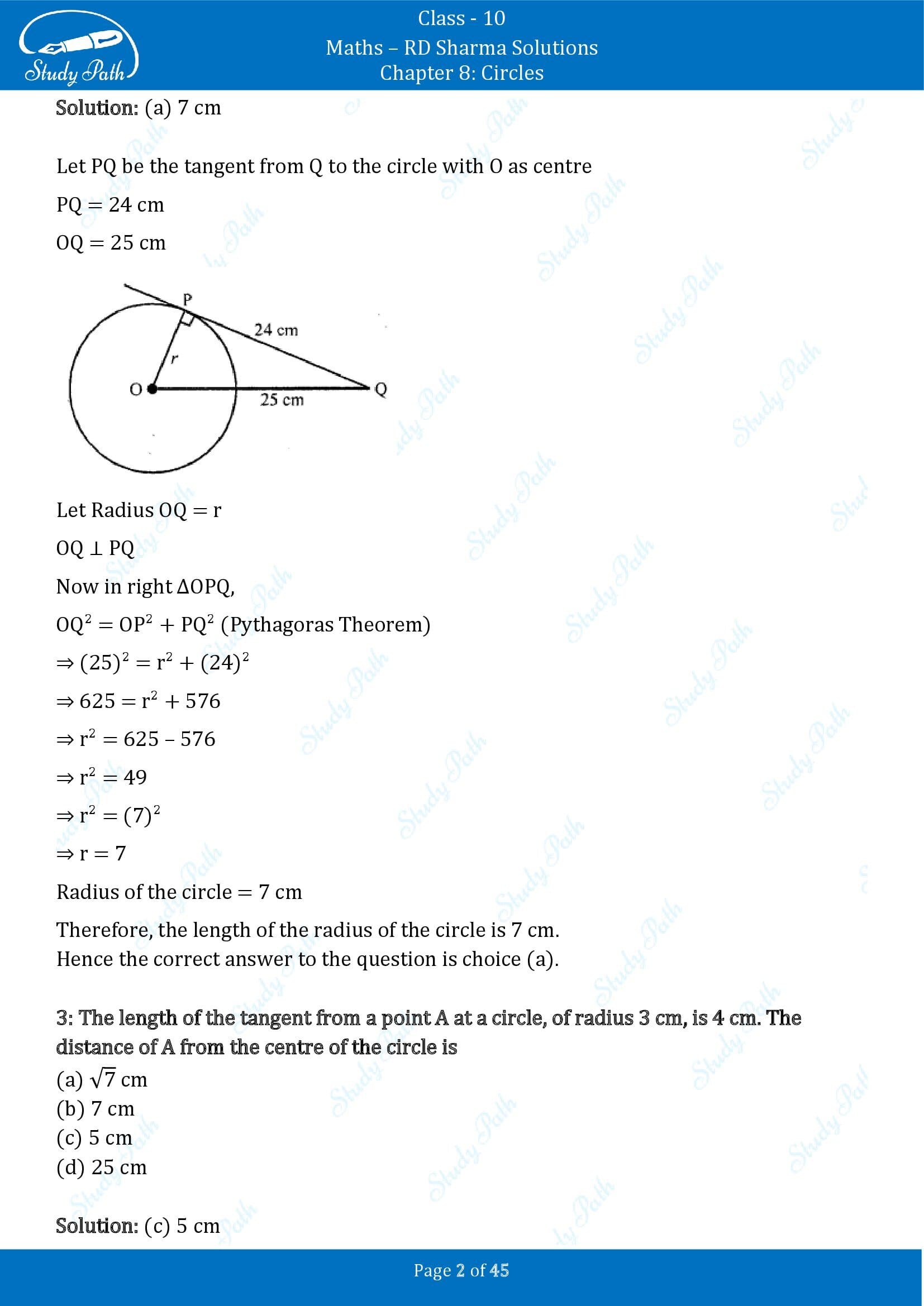 RD Sharma Solutions Class 10 Chapter 8 Circles Multiple Choice Questions MCQs 00002