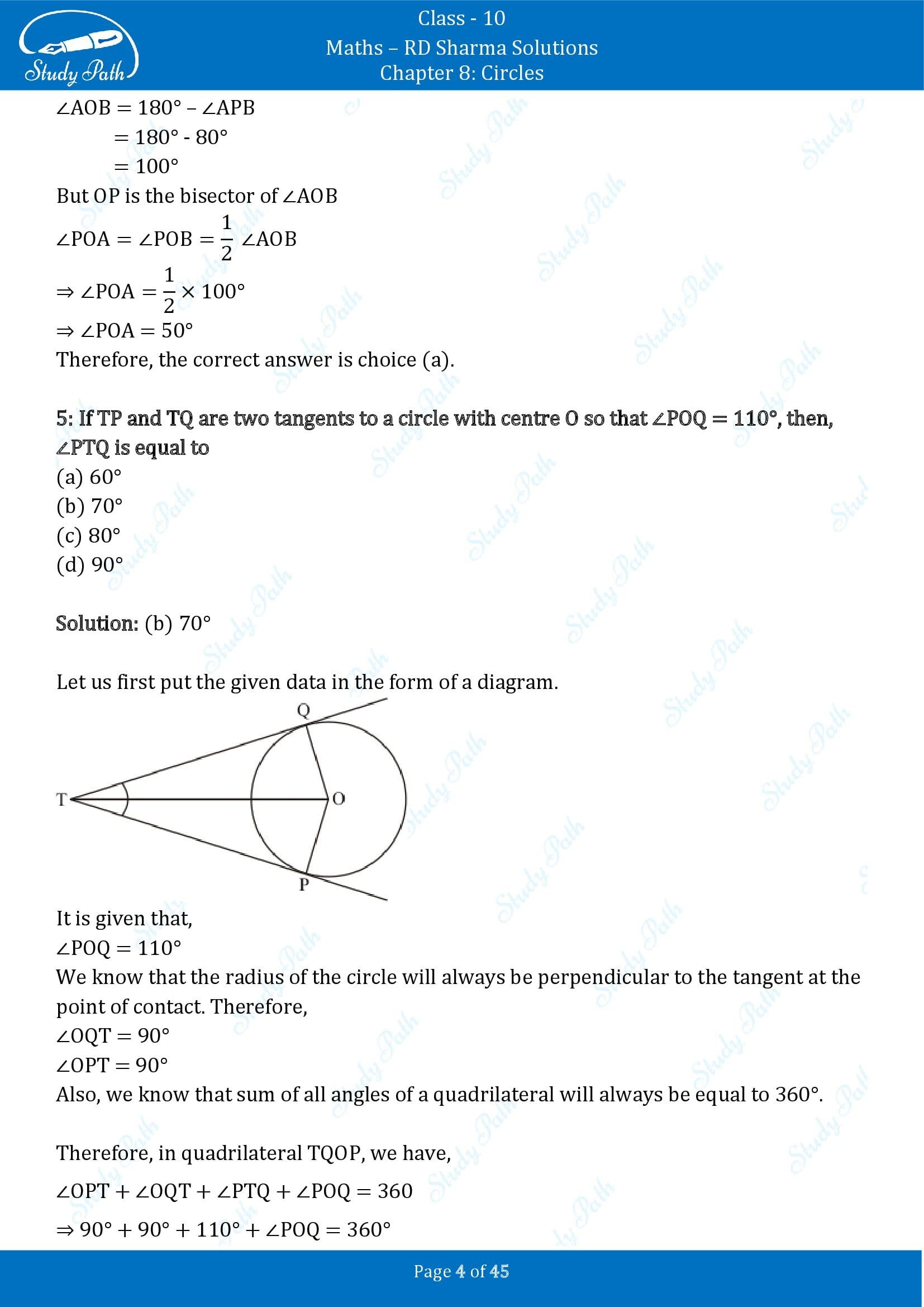 RD Sharma Solutions Class 10 Chapter 8 Circles Multiple Choice Questions MCQs 00004