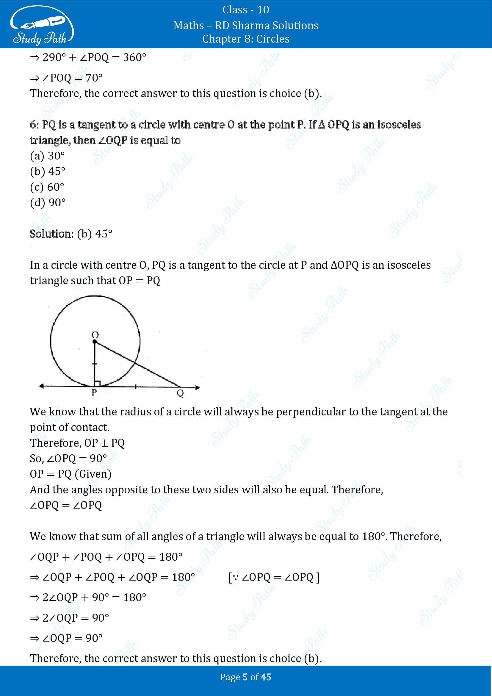 RD Sharma Solutions Class 10 Chapter 8 Circles Multiple Choice Questions MCQs 00005