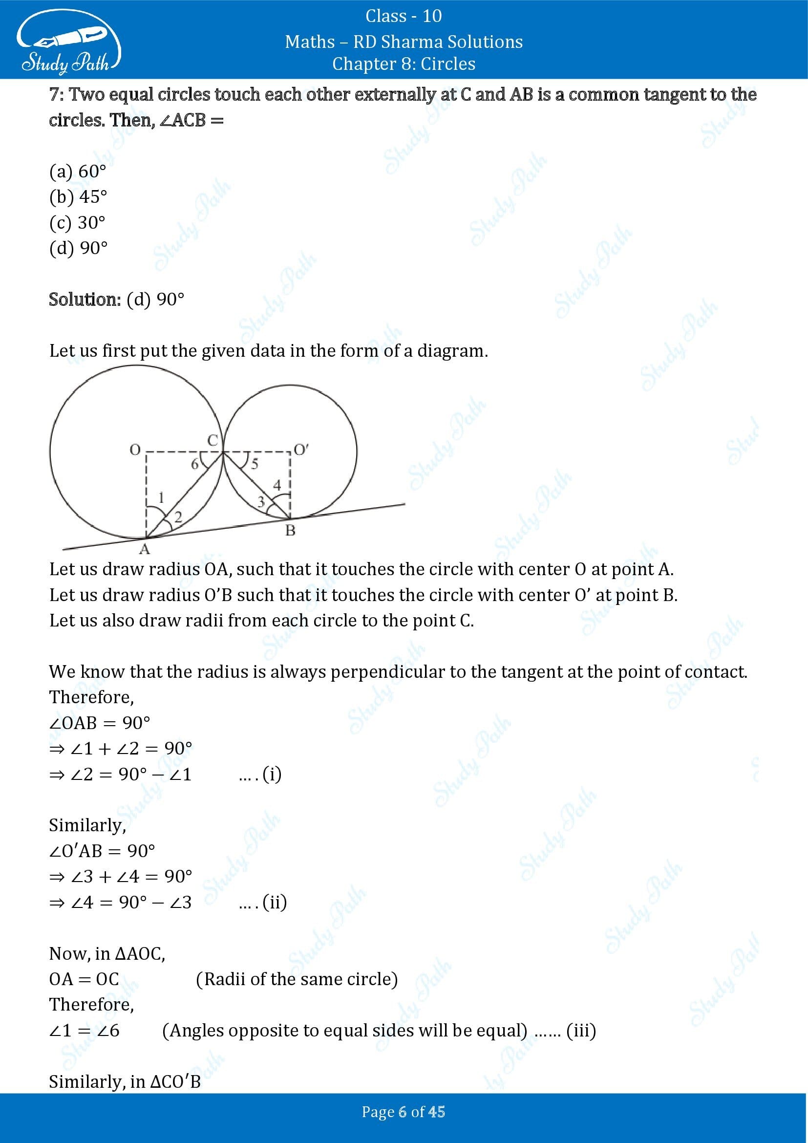 RD Sharma Solutions Class 10 Chapter 8 Circles Multiple Choice Questions MCQs 00006