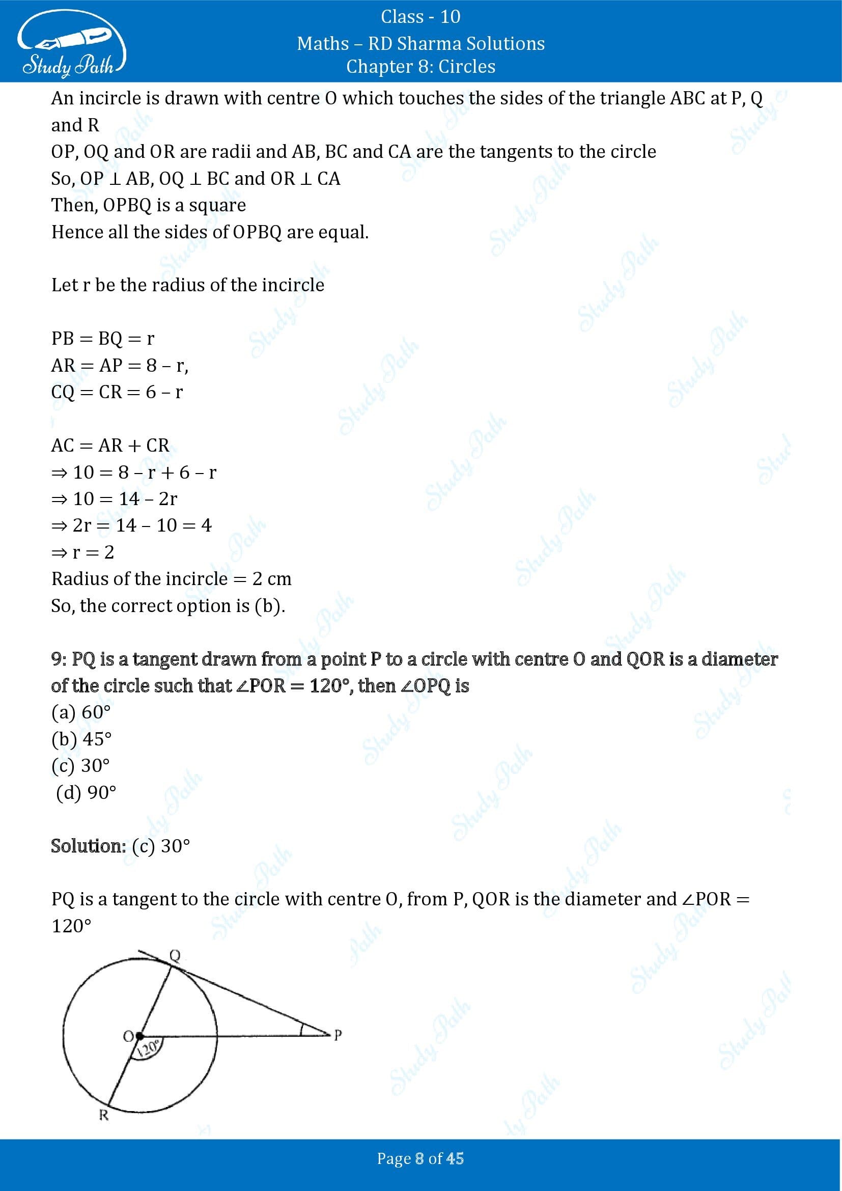 RD Sharma Solutions Class 10 Chapter 8 Circles Multiple Choice Questions MCQs 00008
