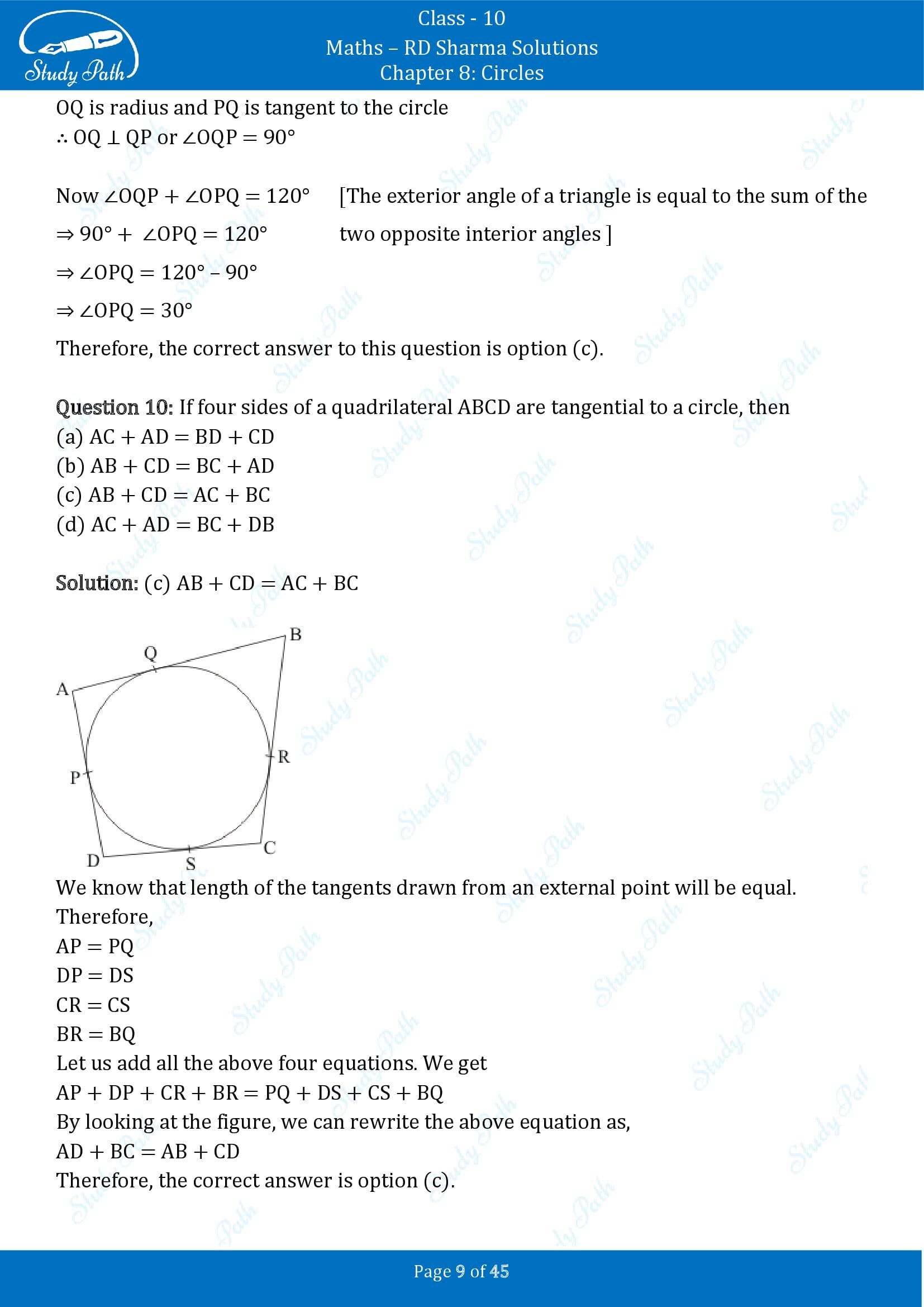 RD Sharma Solutions Class 10 Chapter 8 Circles Multiple Choice Questions MCQs 00009