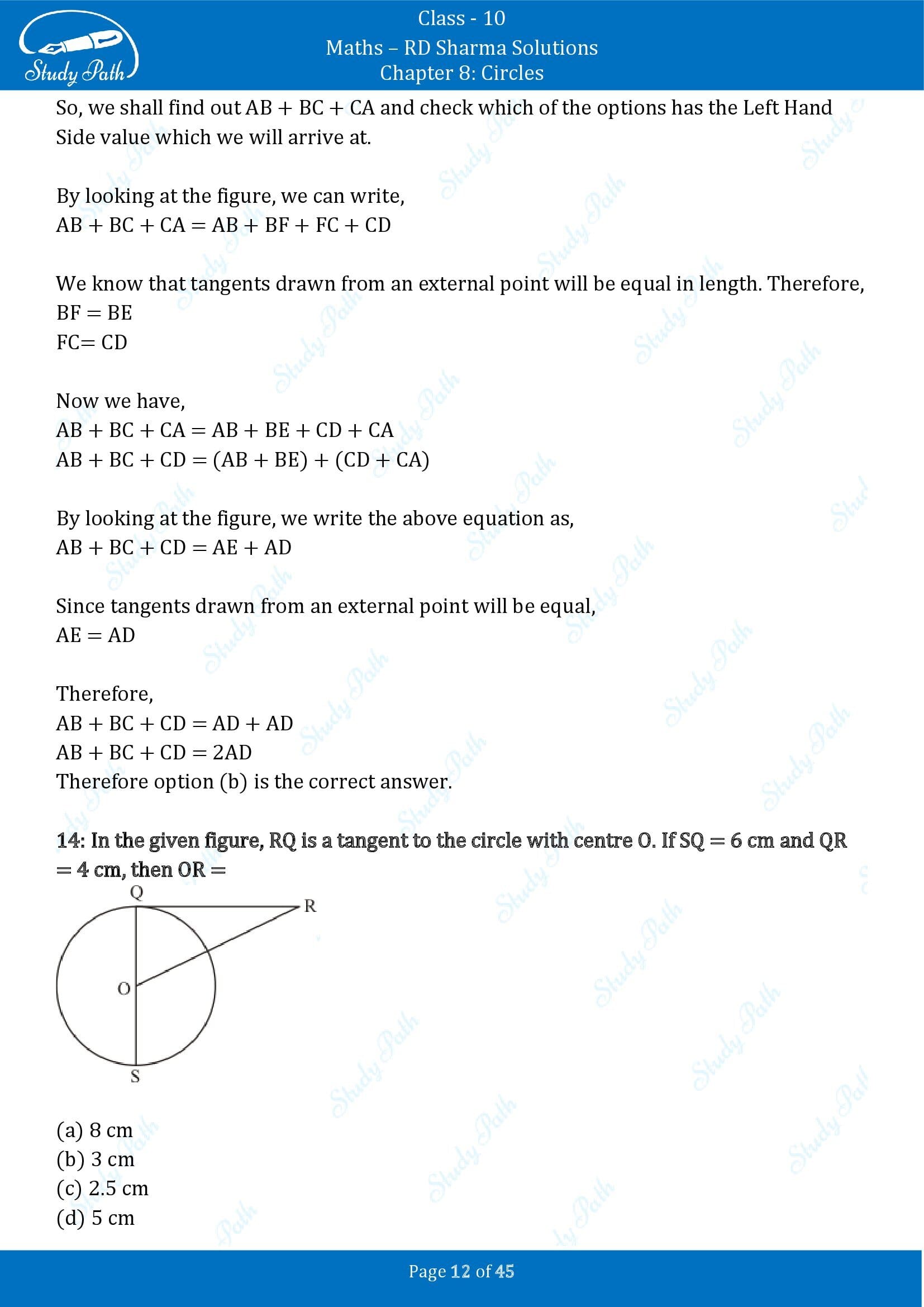 RD Sharma Solutions Class 10 Chapter 8 Circles Multiple Choice Questions MCQs 00012