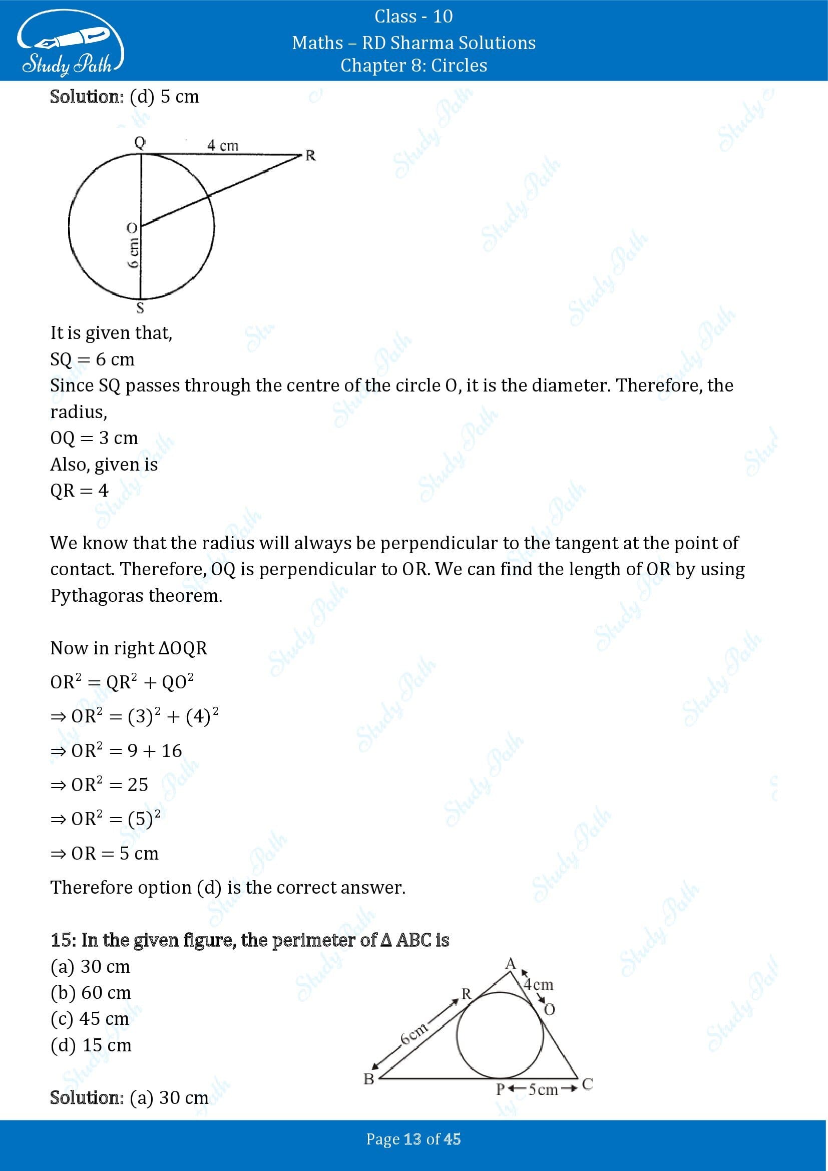RD Sharma Solutions Class 10 Chapter 8 Circles Multiple Choice Questions MCQs 00013
