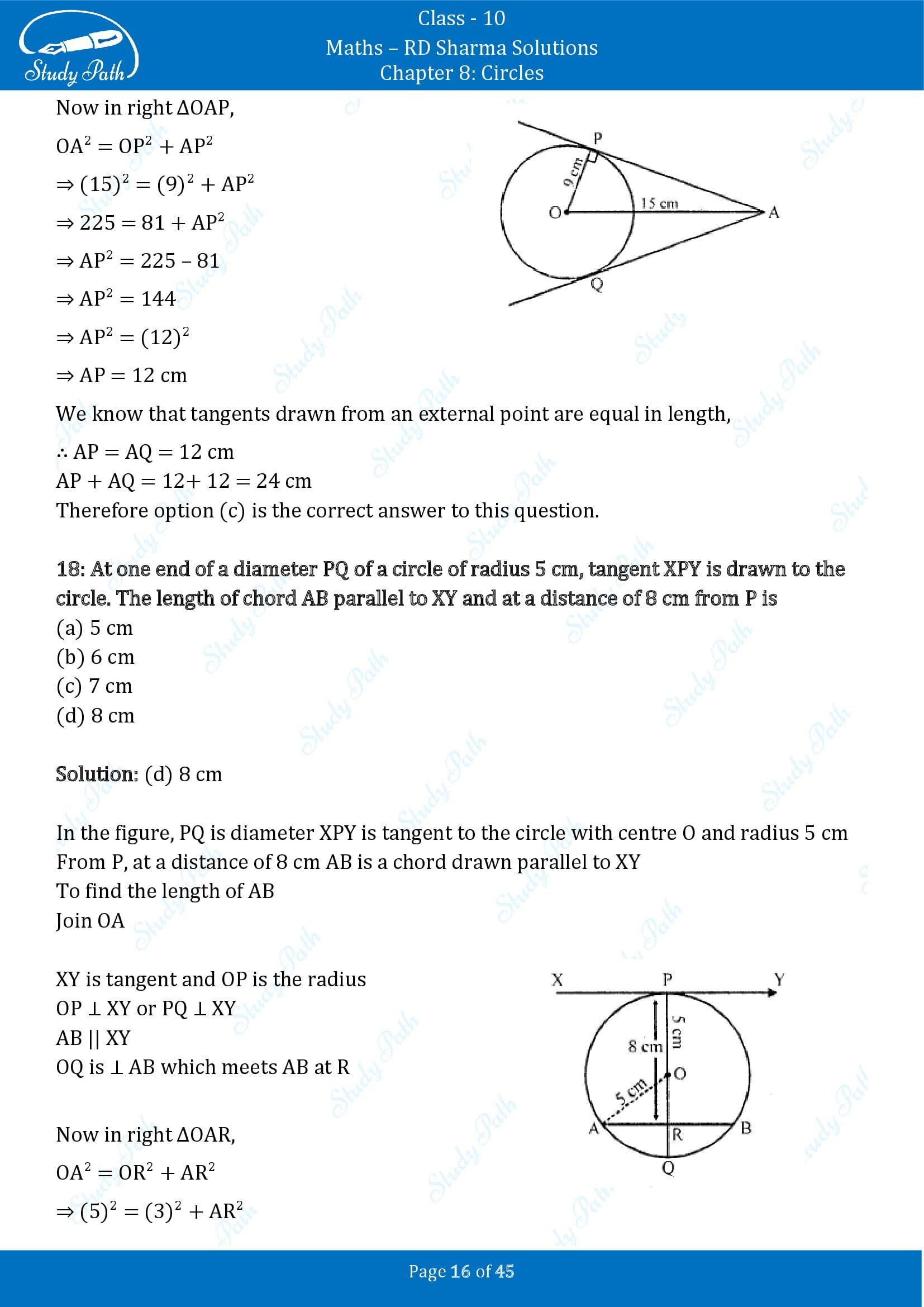 RD Sharma Solutions Class 10 Chapter 8 Circles Multiple Choice Questions MCQs 00016