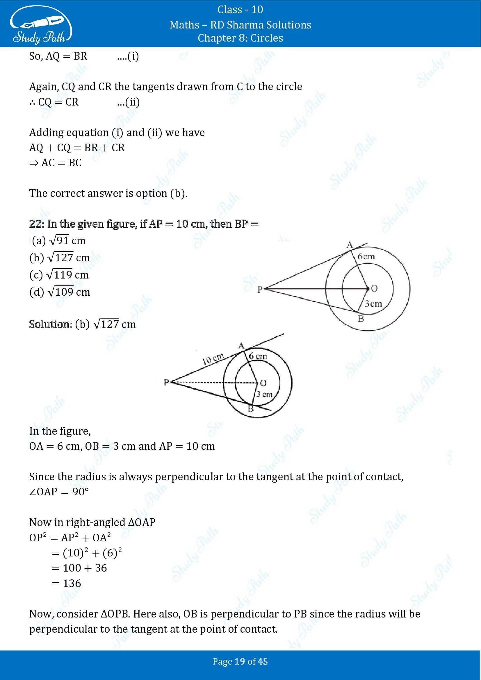 RD Sharma Solutions Class 10 Chapter 8 Circles Multiple Choice Questions MCQs 00019