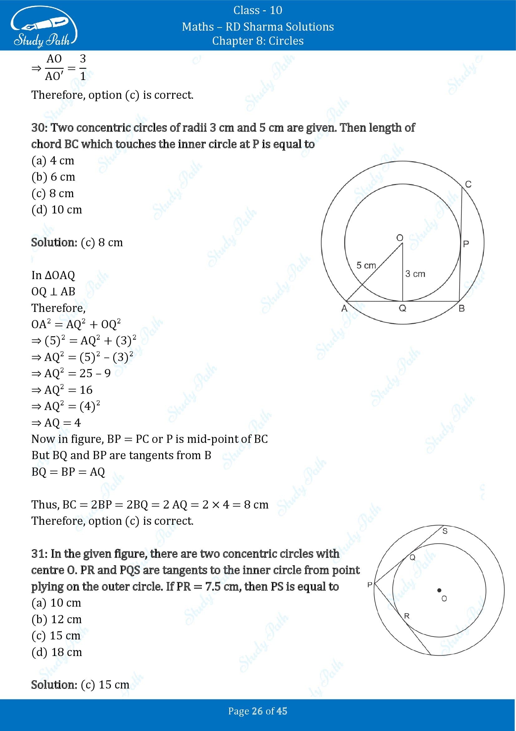 RD Sharma Solutions Class 10 Chapter 8 Circles Multiple Choice Questions MCQs 00026