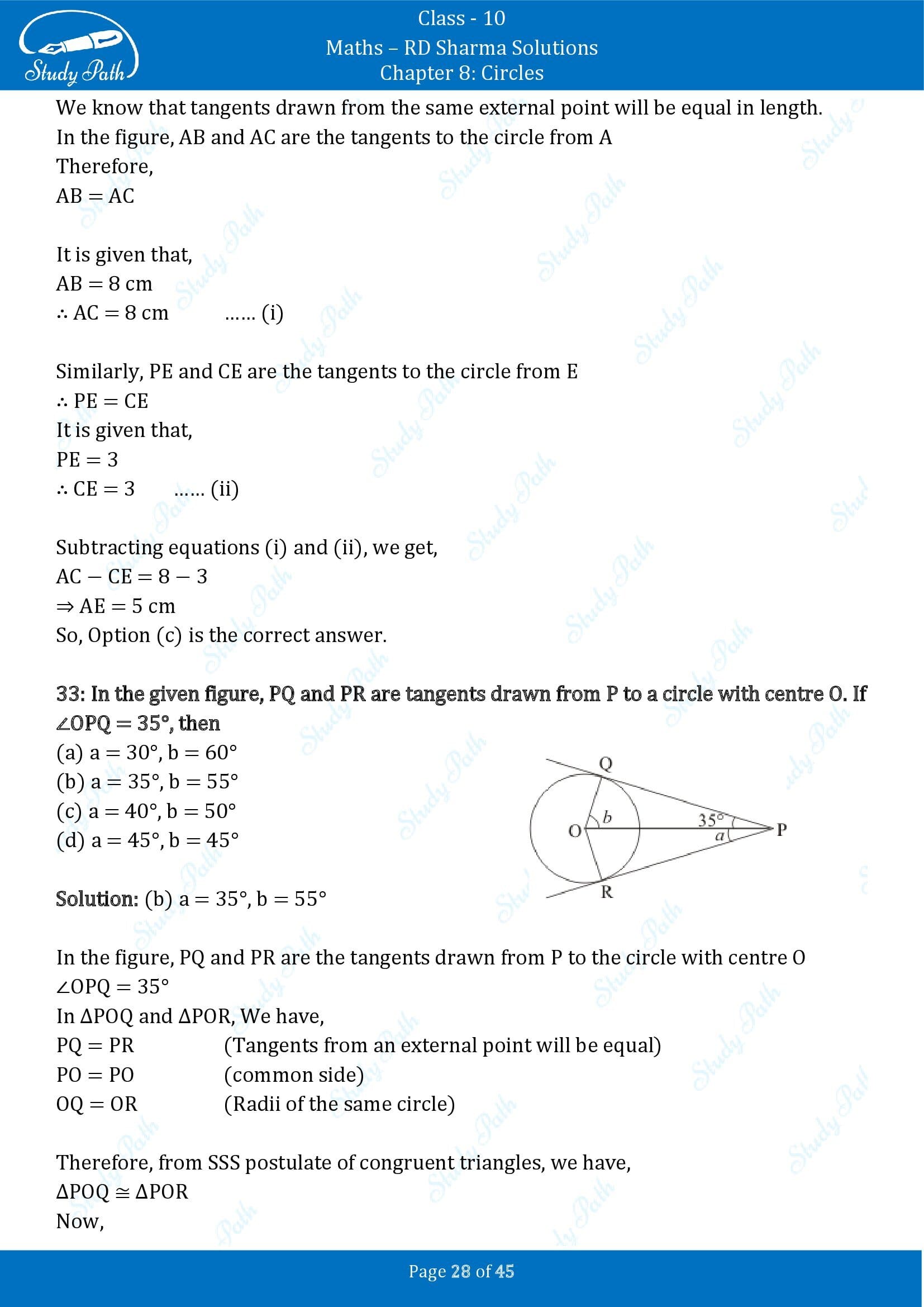 RD Sharma Solutions Class 10 Chapter 8 Circles Multiple Choice Questions MCQs 00028