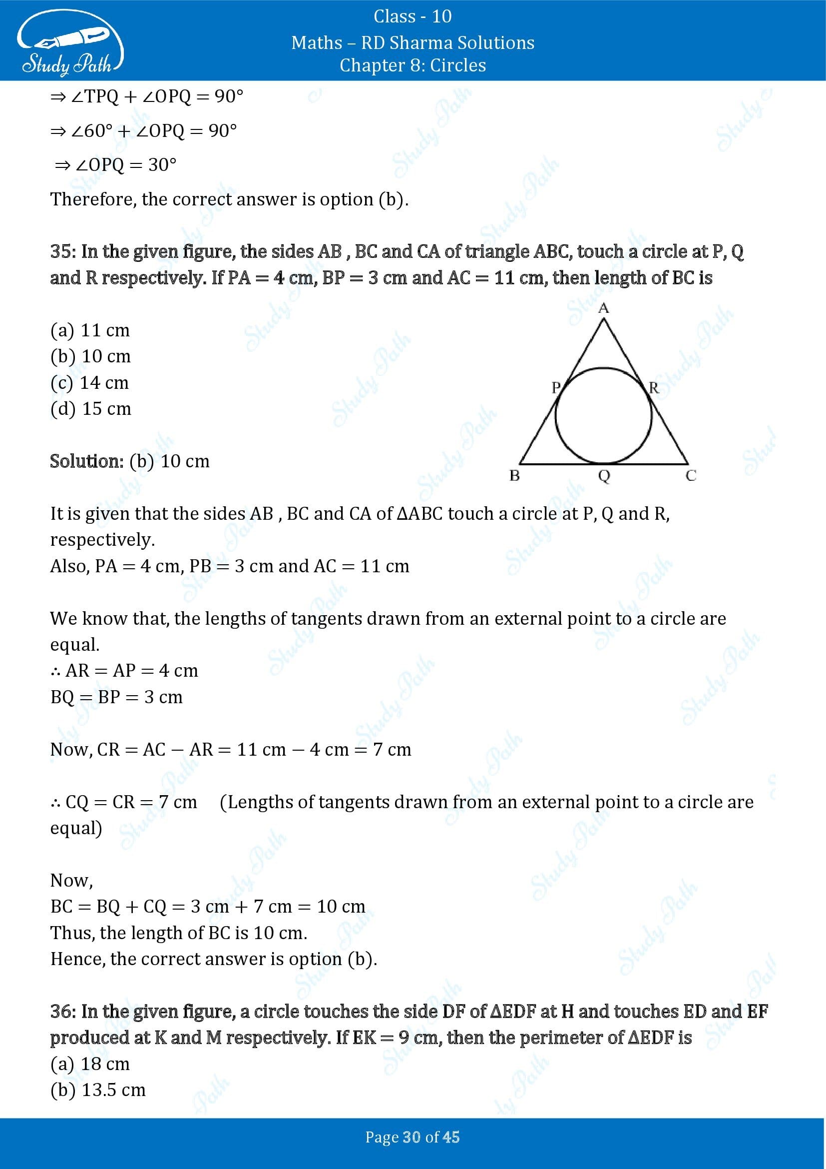 RD Sharma Solutions Class 10 Chapter 8 Circles Multiple Choice Questions MCQs 00030