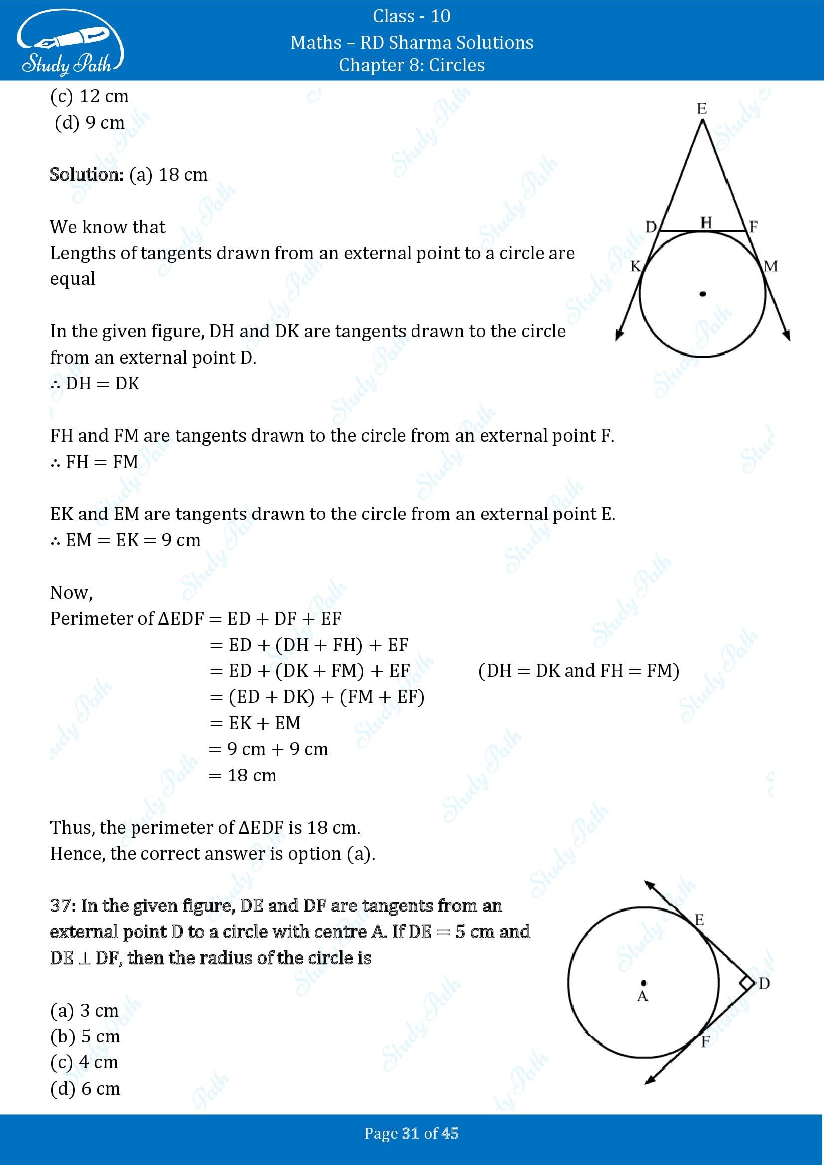 RD Sharma Solutions Class 10 Chapter 8 Circles Multiple Choice Questions MCQs 00031