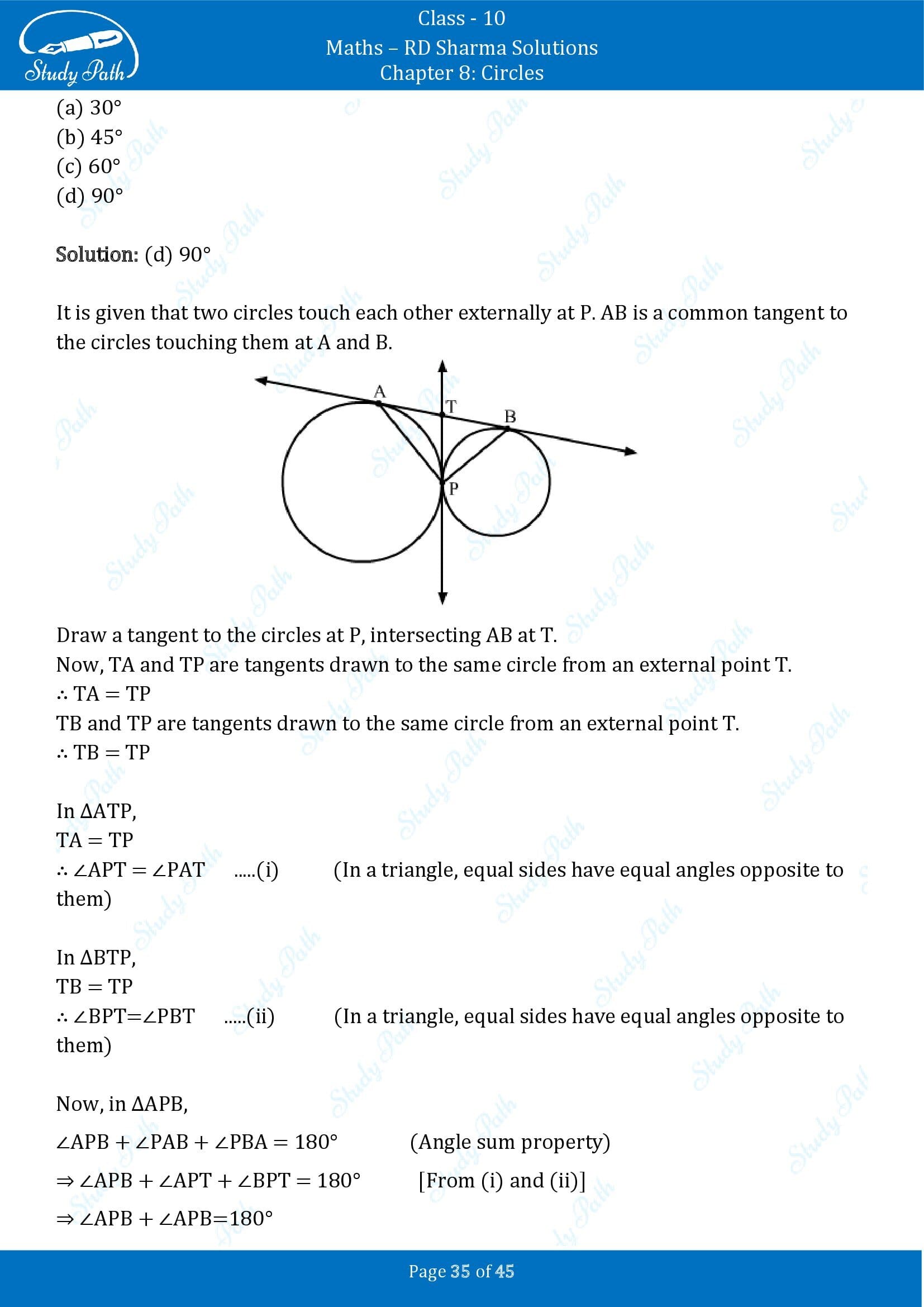 RD Sharma Solutions Class 10 Chapter 8 Circles Multiple Choice Questions MCQs 00035