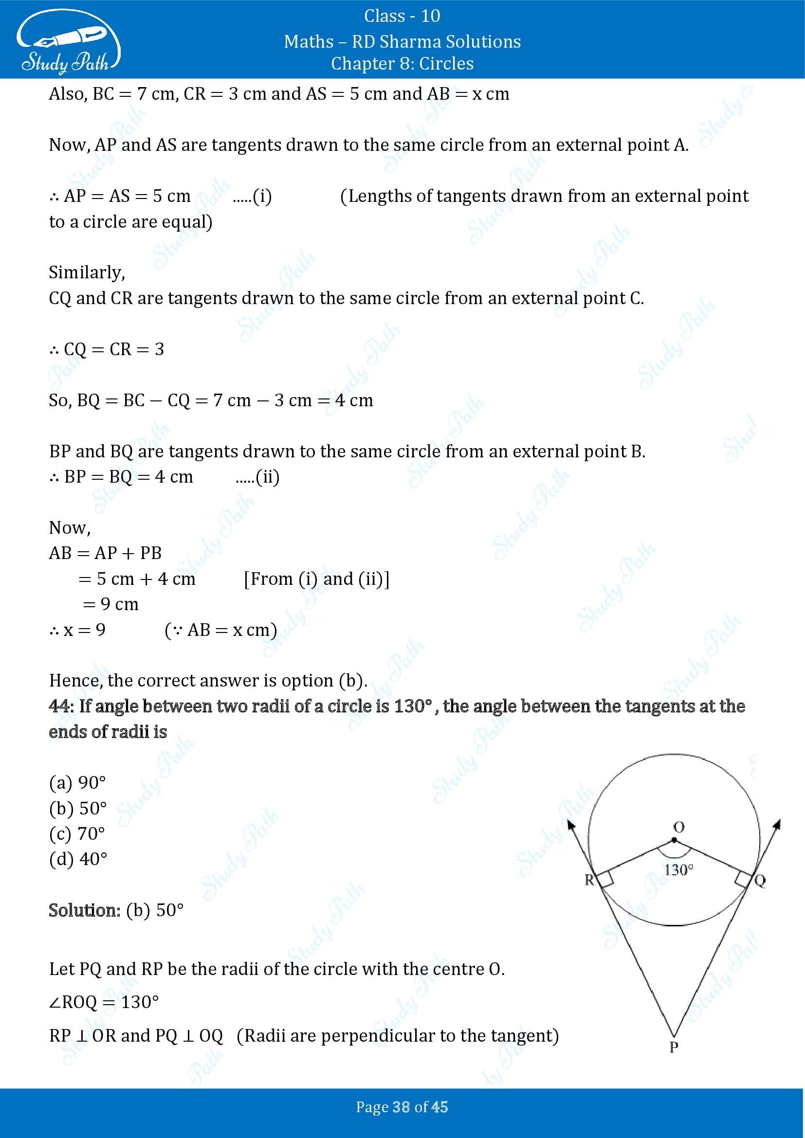 RD Sharma Solutions Class 10 Chapter 8 Circles Multiple Choice Questions MCQs 00038