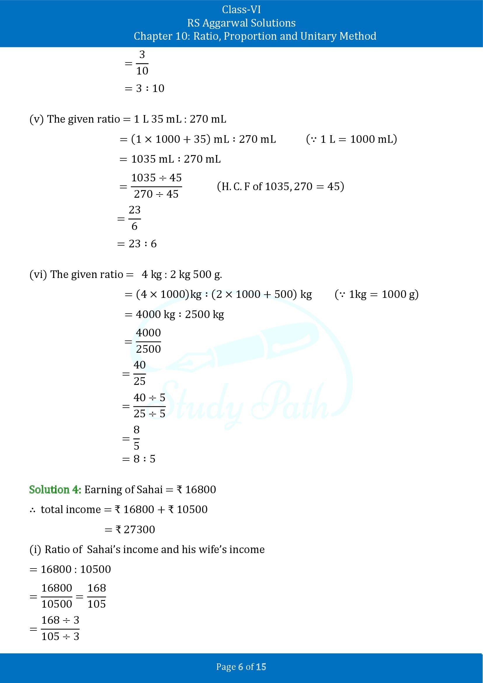 RS Aggarwal Solutions Class 6 Chapter 10 Ratio Proportion and Unitary Method Exercise 10A 00006