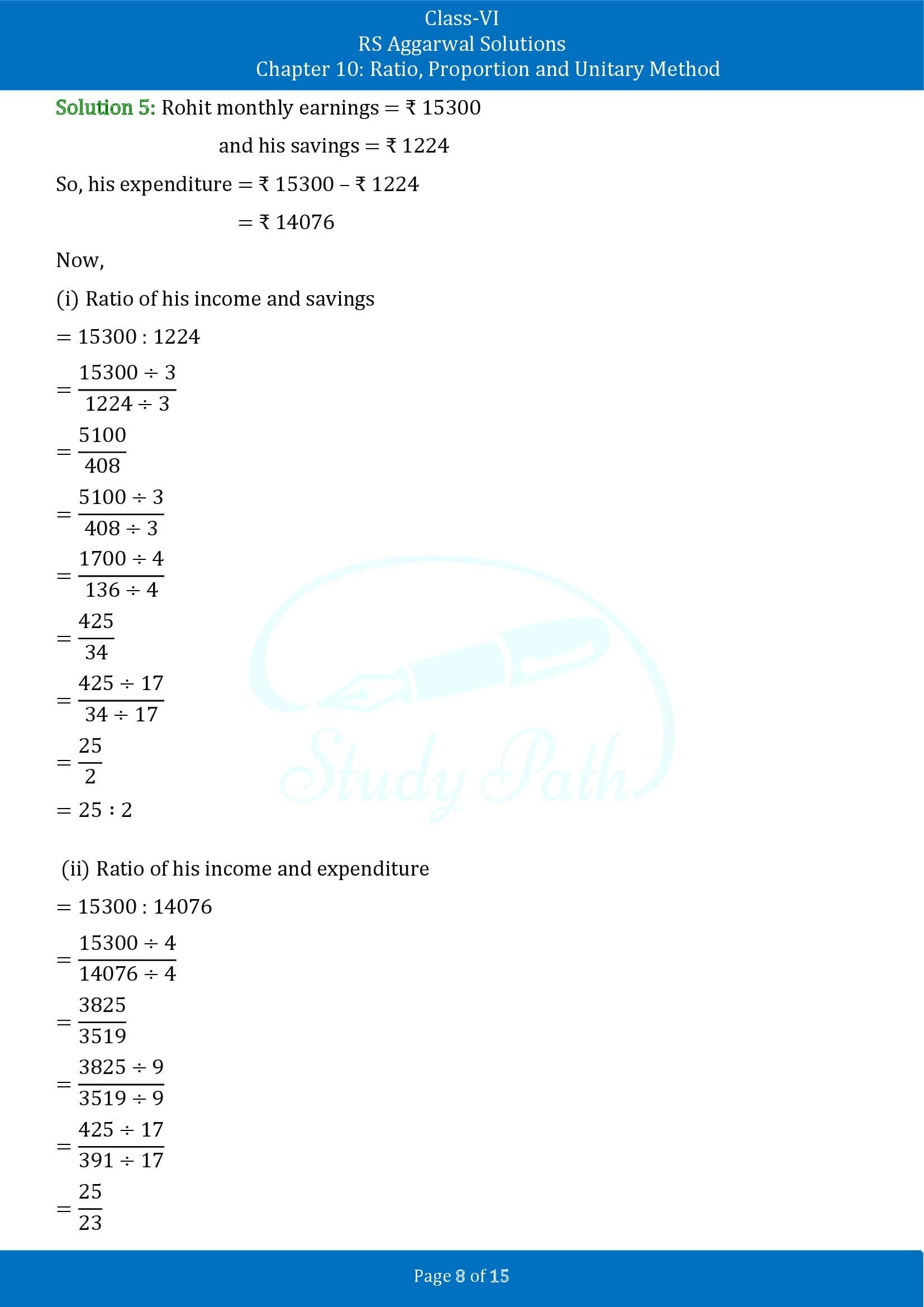 RS Aggarwal Solutions Class 6 Chapter 10 Ratio Proportion and Unitary Method Exercise 10A 00008