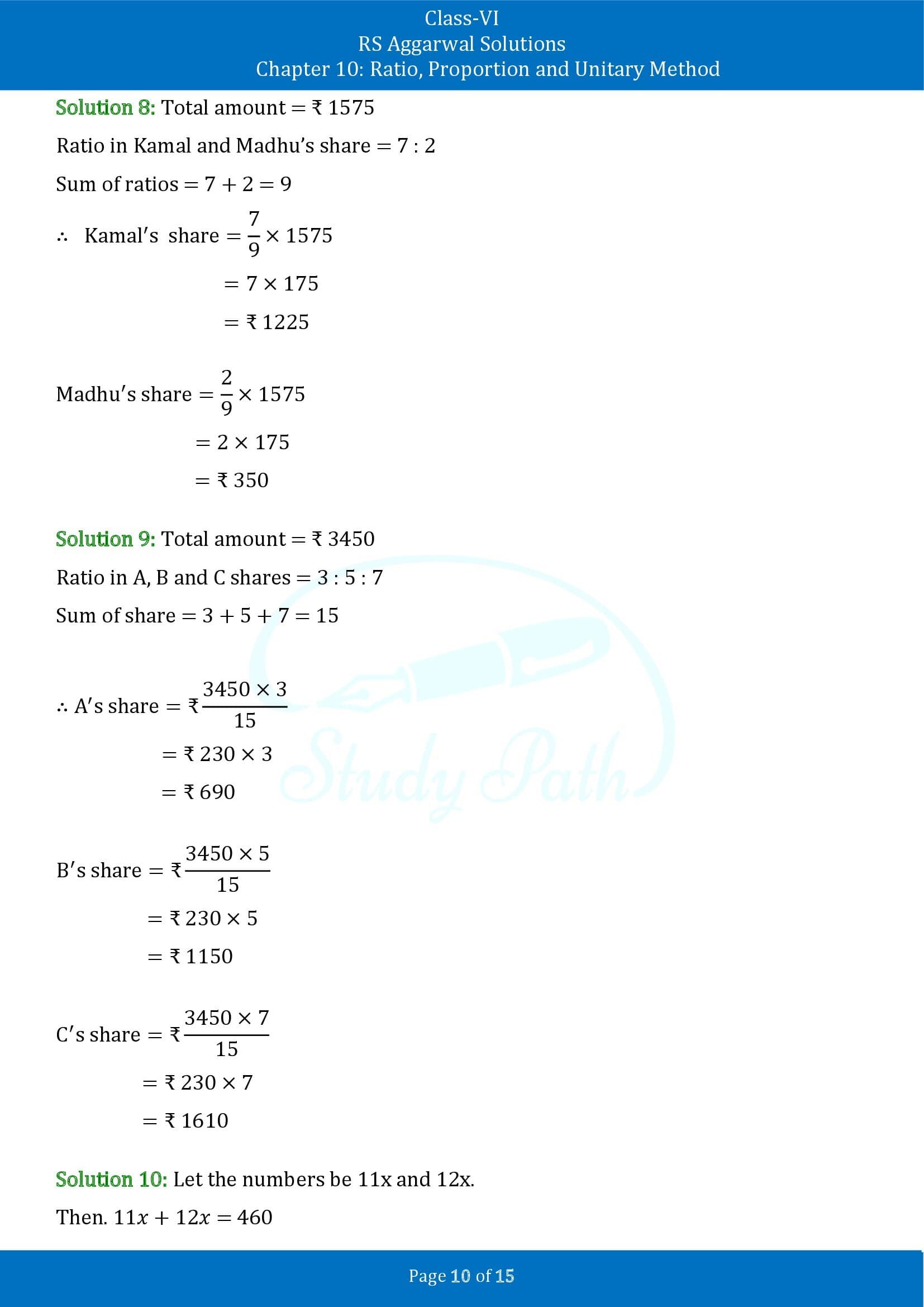 RS Aggarwal Solutions Class 6 Chapter 10 Ratio Proportion and Unitary Method Exercise 10A 00010