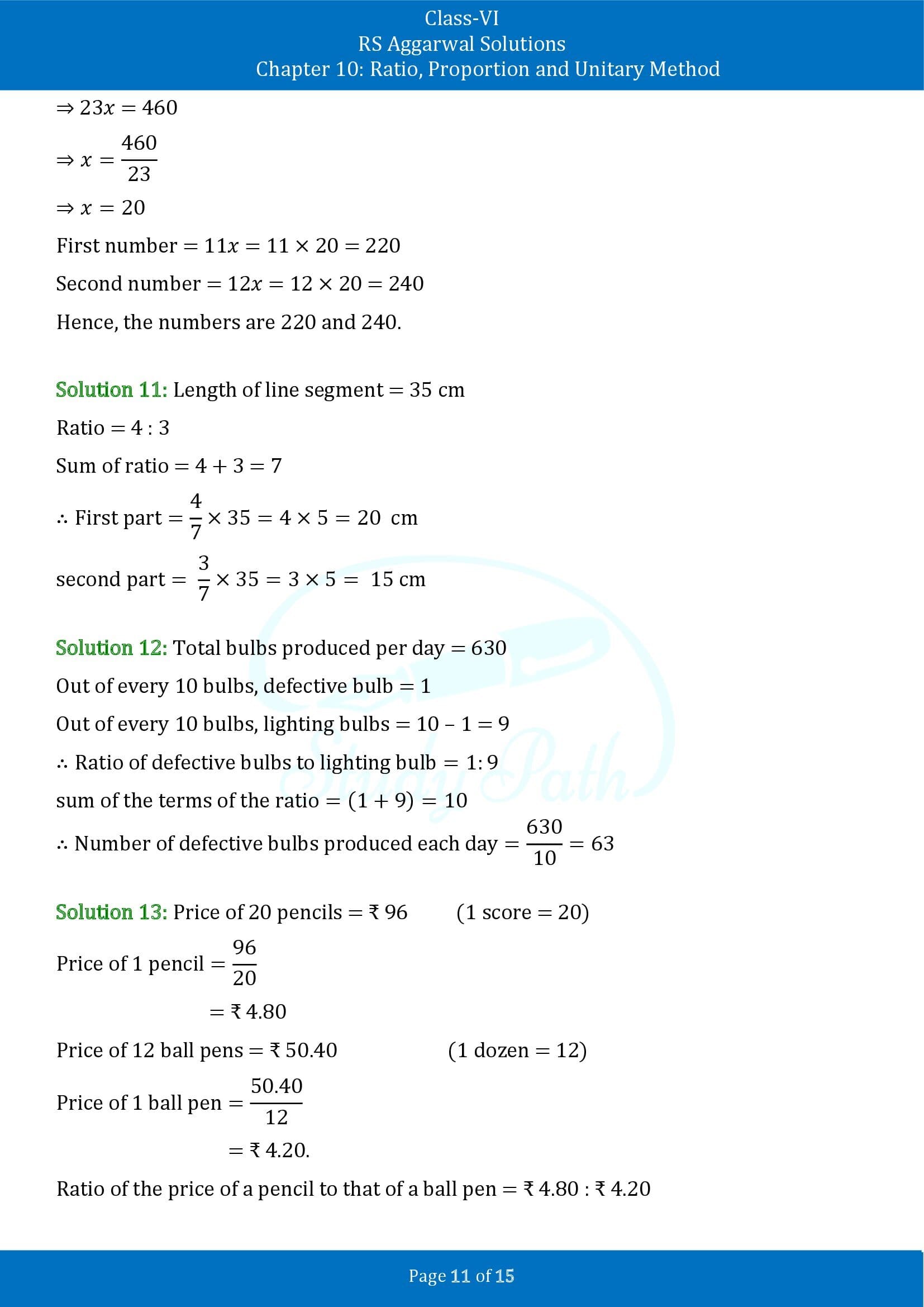 RS Aggarwal Solutions Class 6 Chapter 10 Ratio Proportion and Unitary Method Exercise 10A 00011