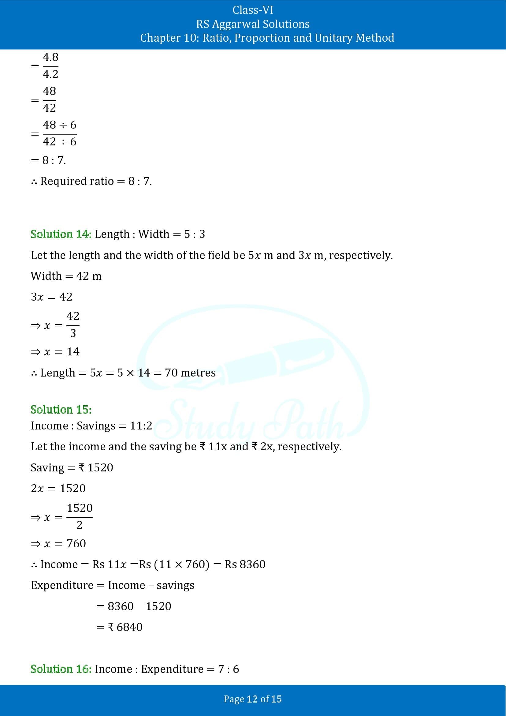 RS Aggarwal Solutions Class 6 Chapter 10 Ratio Proportion and Unitary Method Exercise 10A 00012