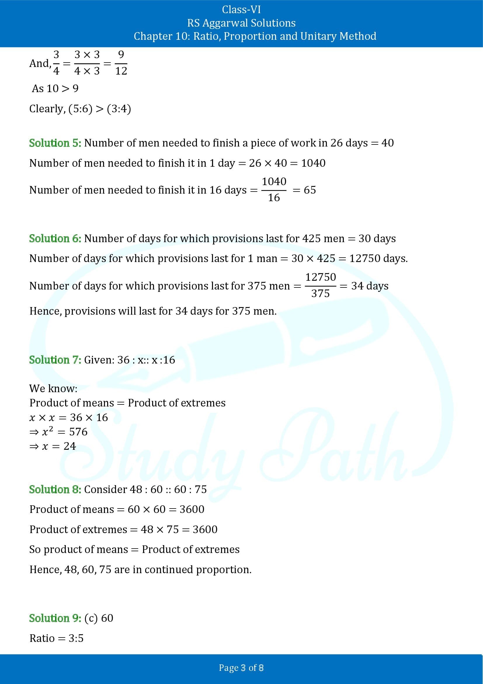 RS Aggarwal Solutions Class 6 Chapter 10 Ratio Proportion and Unitary Method Test Paper 00003